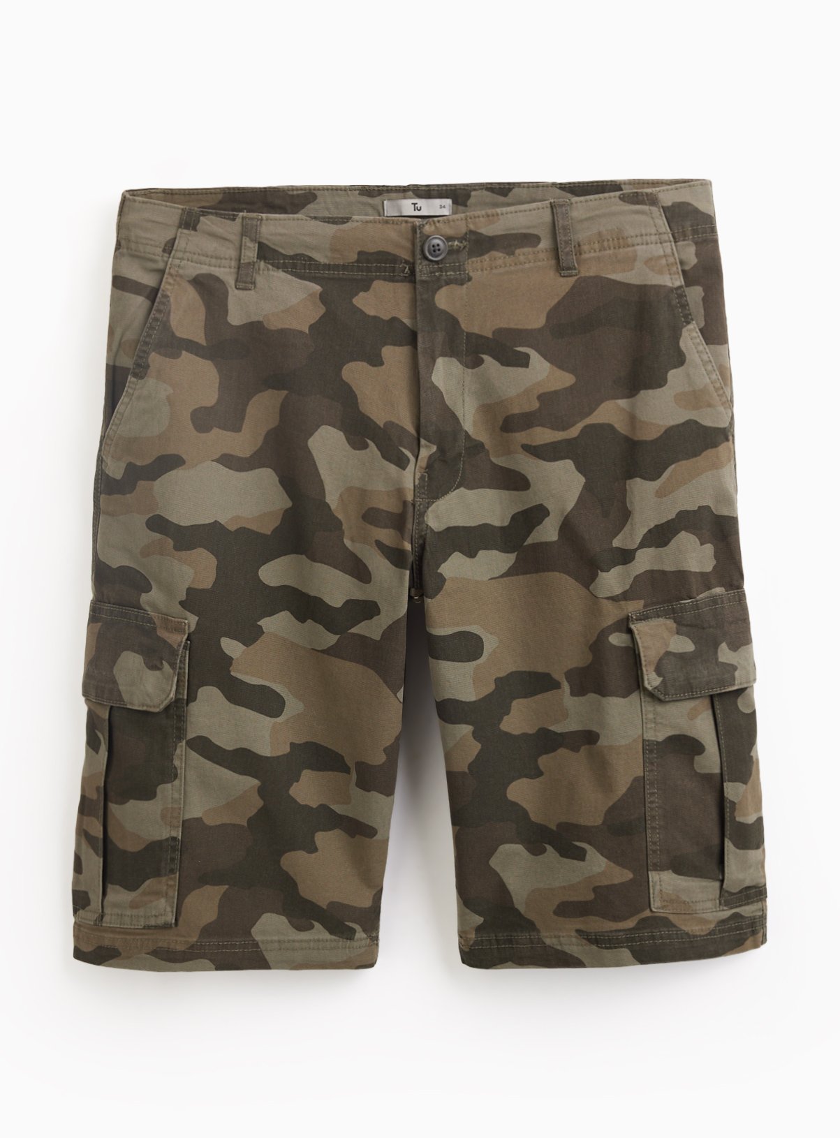 Green Camo Longer Length Cargo Shorts 