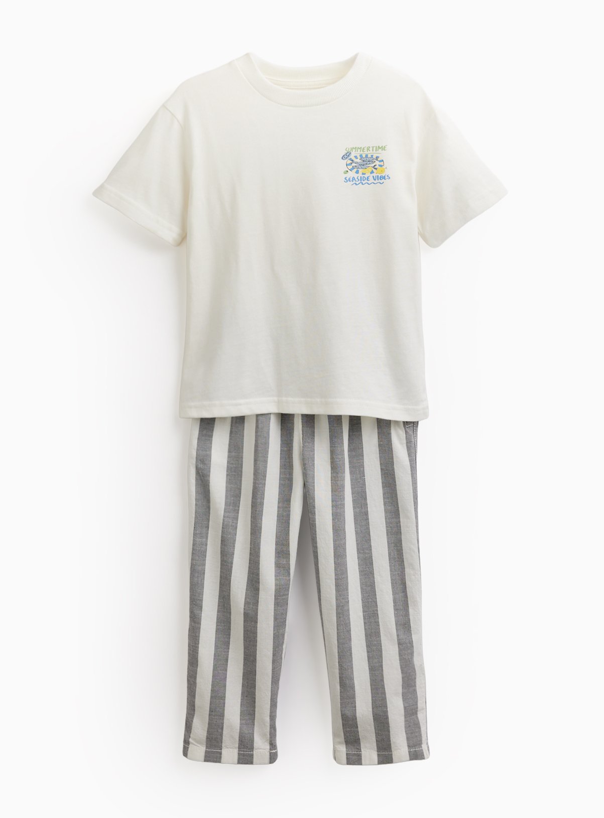 Cream Seaside Graphic T-Shirt & Trousers Set