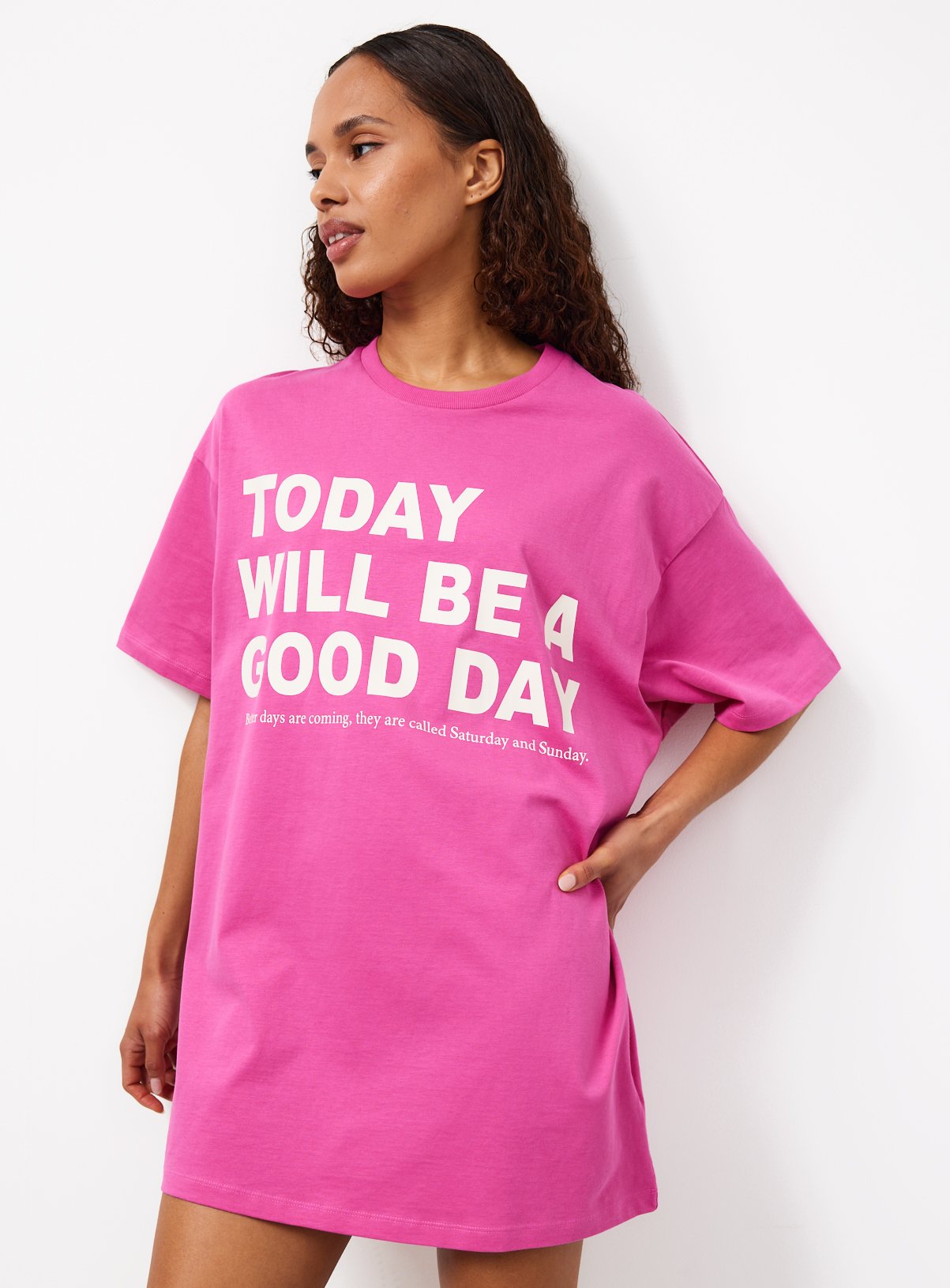 Pink Today Will Be A Good Day Graphic Oversized Fit Sleep Tee 