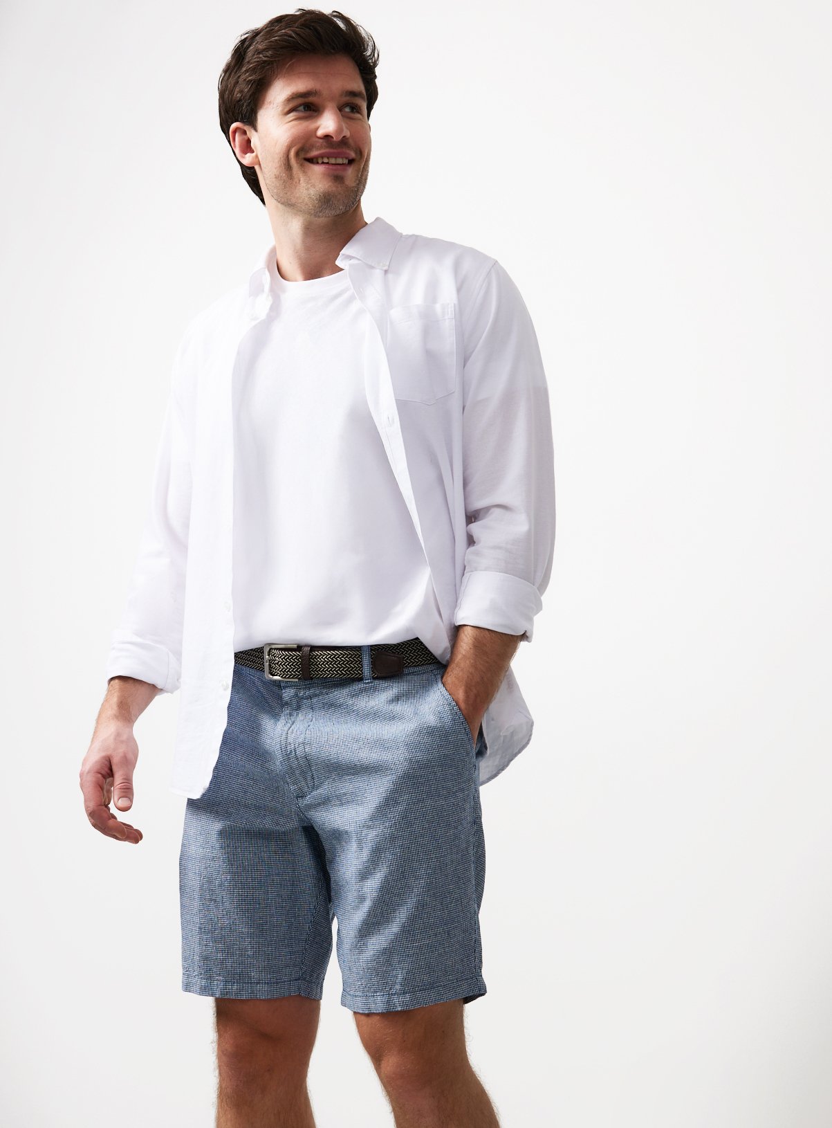 Navy Textured Puppytooth Chino Shorts 34