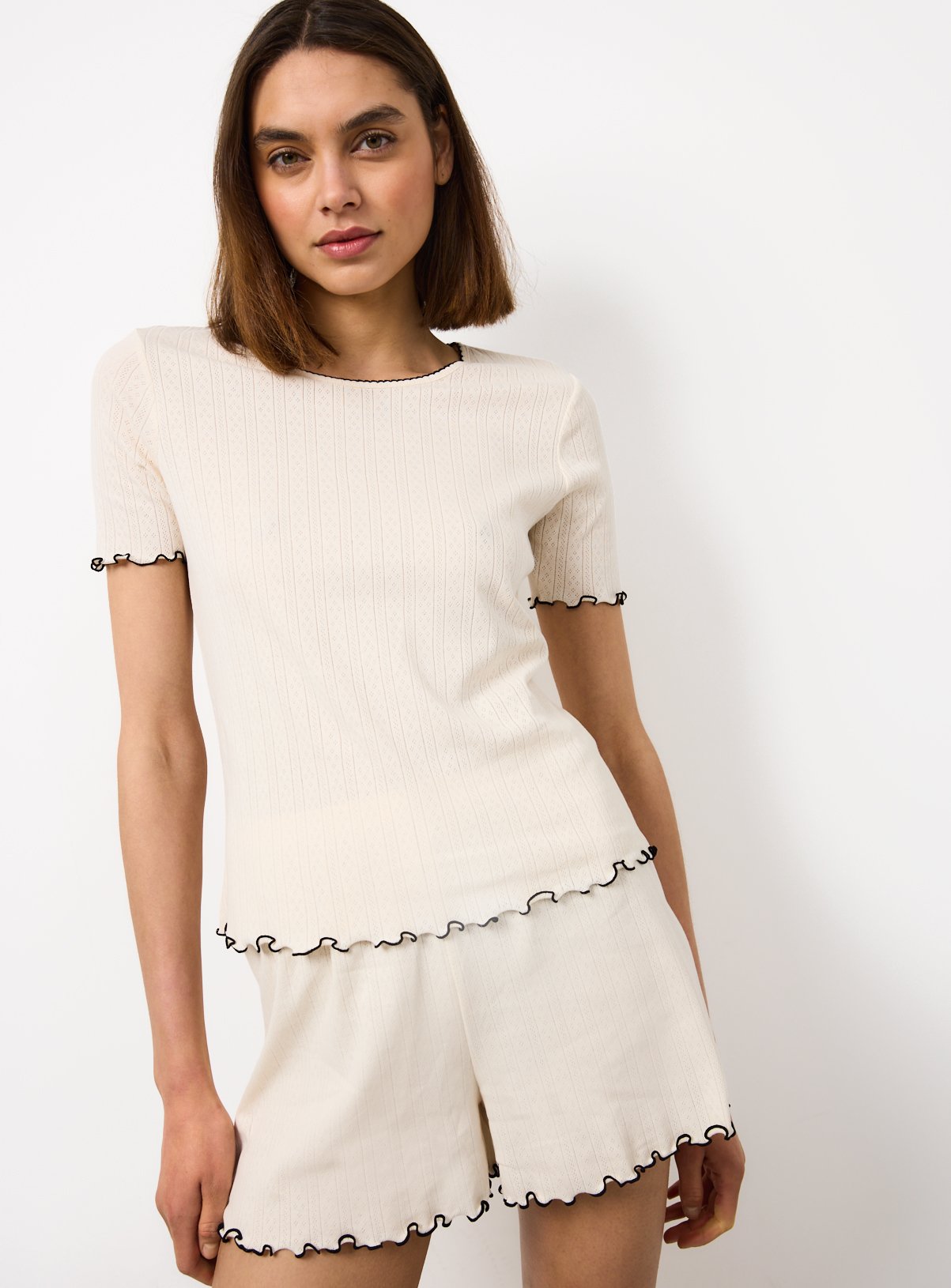 White Pointelle Shortie Pyjamas S