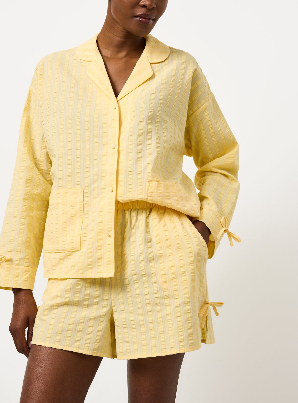 Yellow Seersucker Traditional Co-ord Pyjama Shorts 8