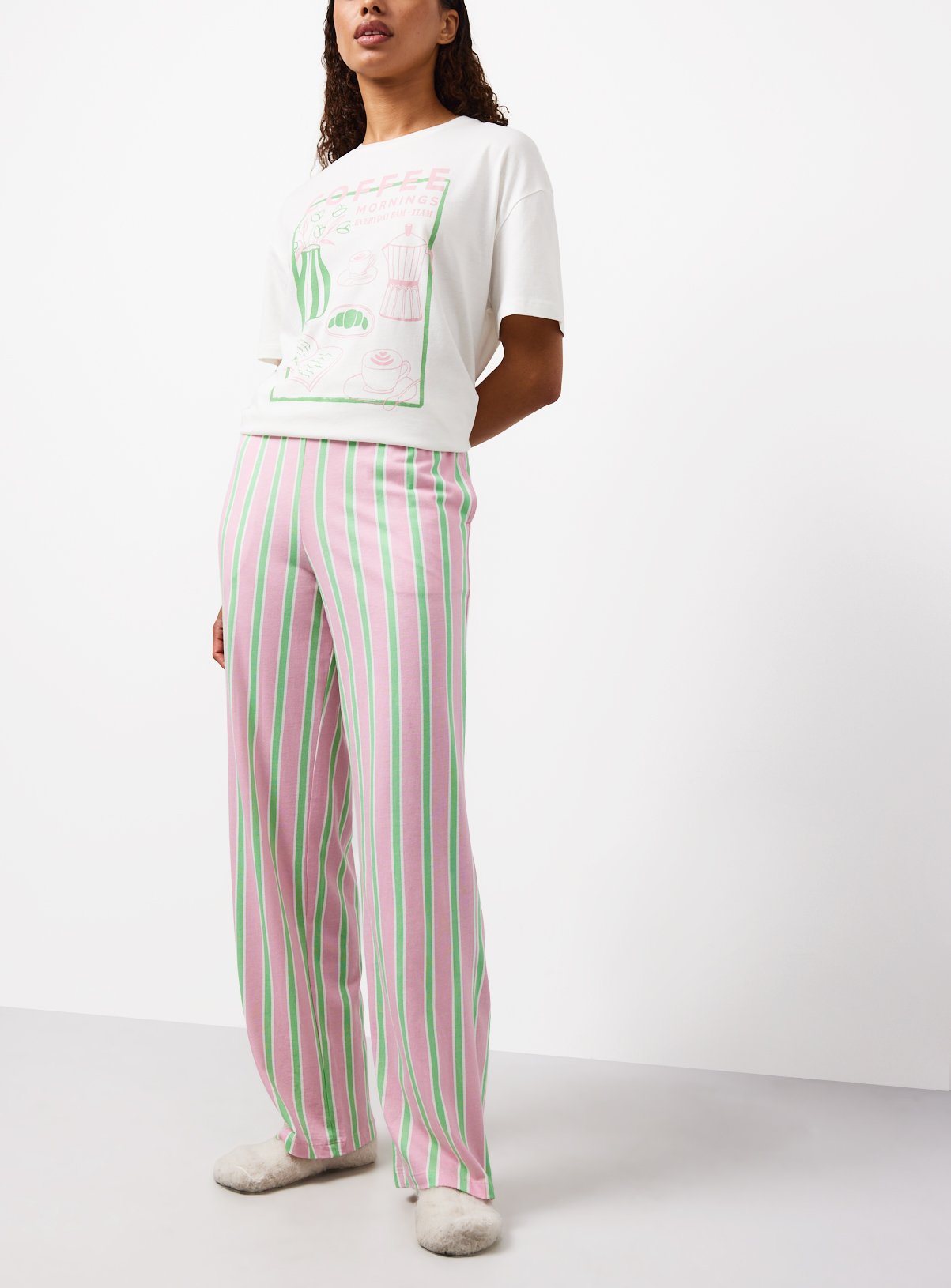 Pink & Green Stripe Pyjama Bottoms M