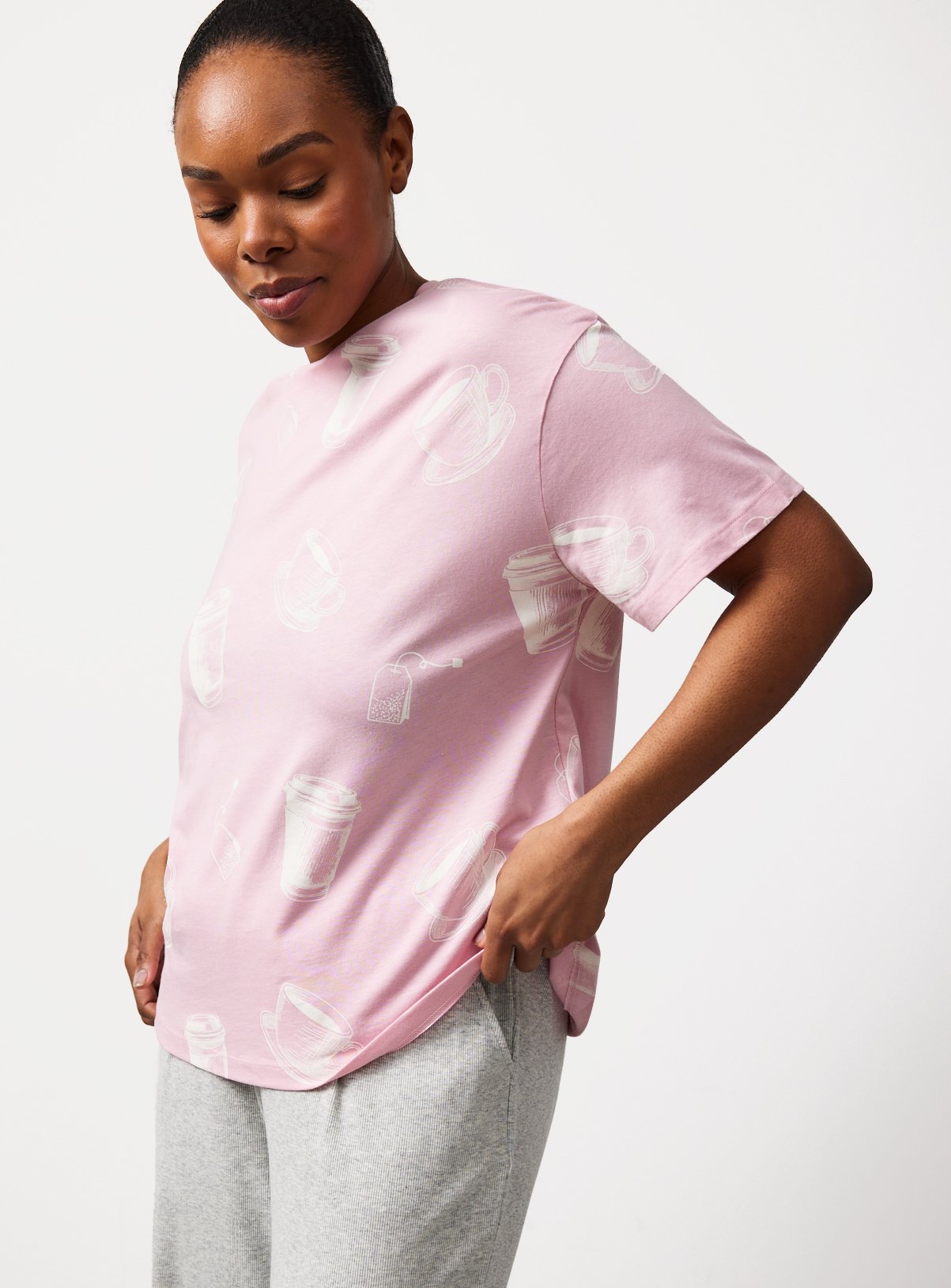 Pink Tea & Coffee Print Pyjama T-Shirt