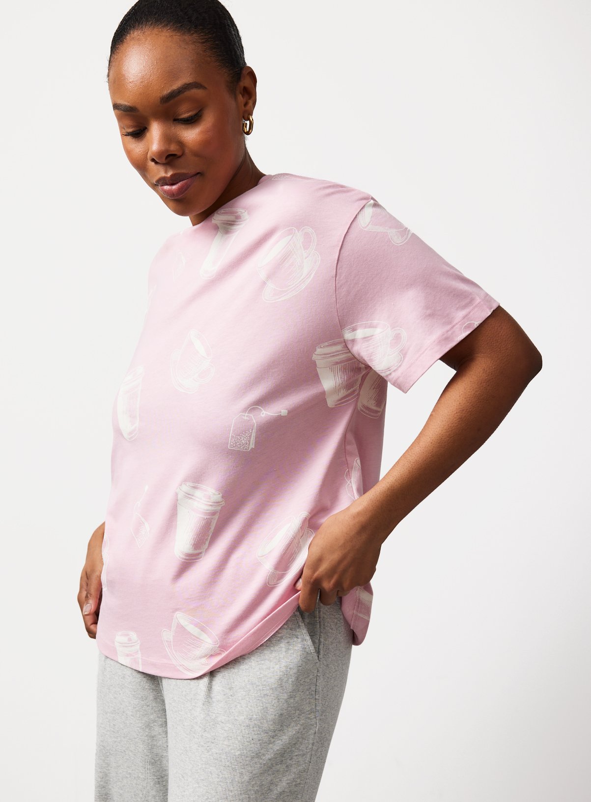 Pink Croissant Print Pyjama T-Shirt L