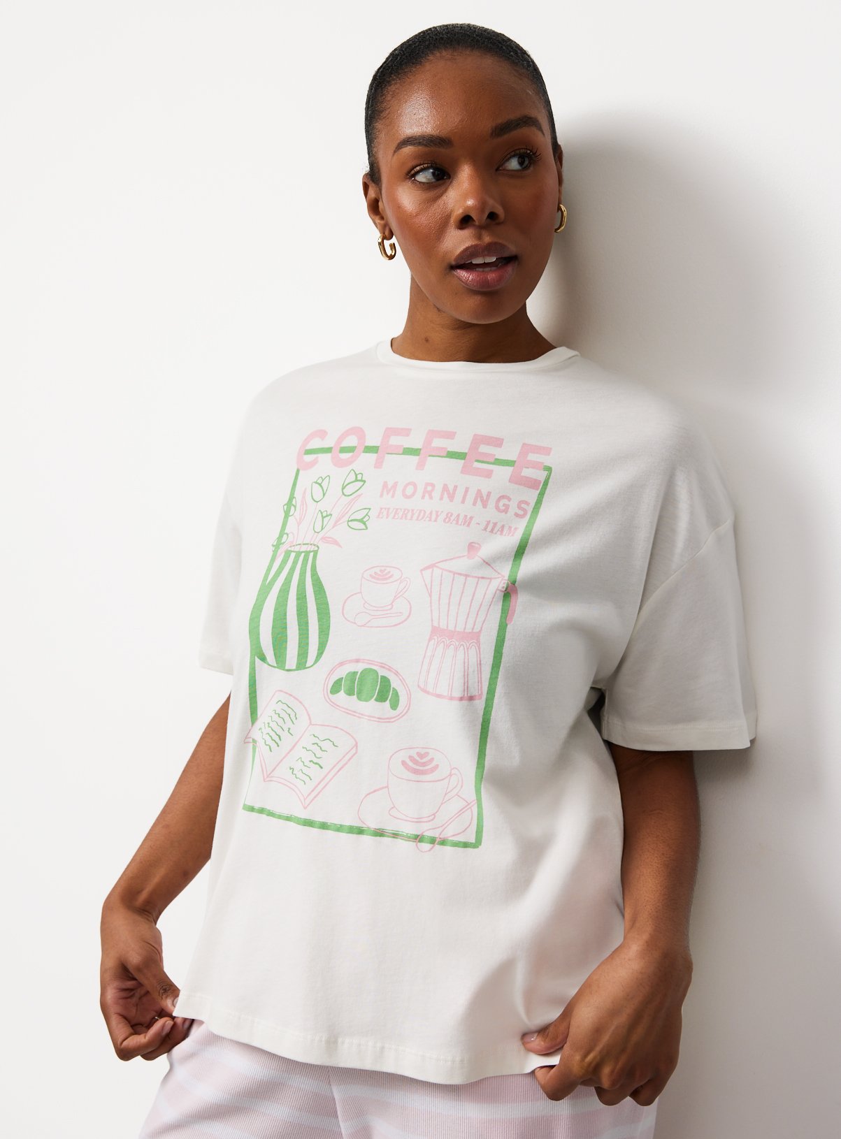 Cream Coffee Graphic Pyjama T-Shirt 