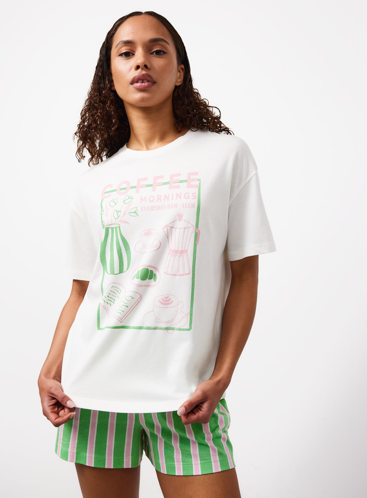 Cream Coffee Graphic Pyjama T-Shirt S