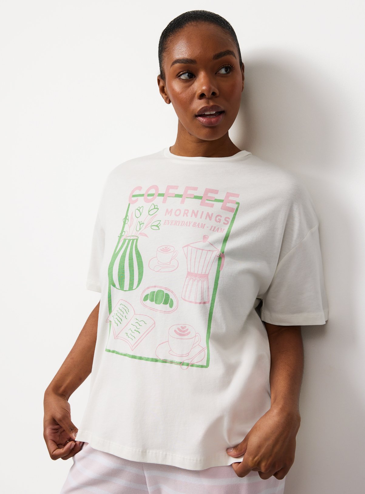 Cream Coffee Graphic Pyjama T-Shirt 