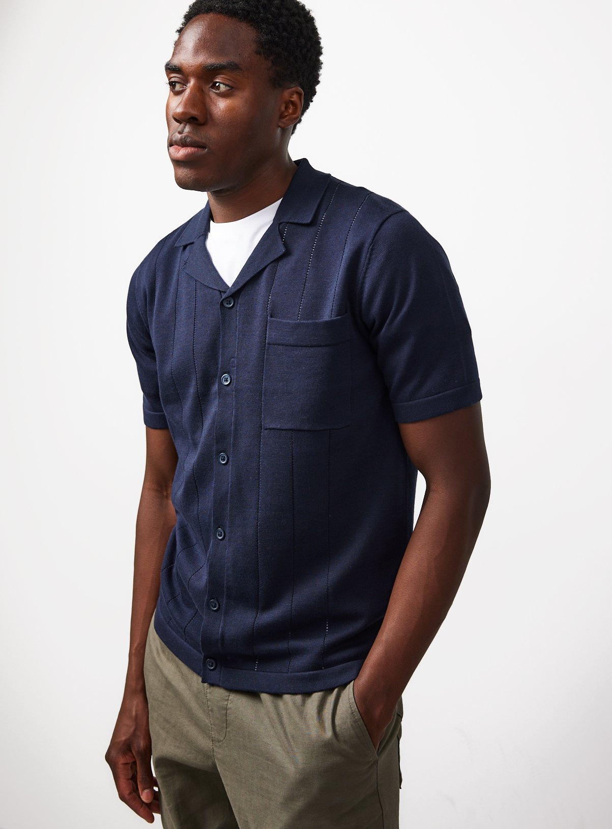 Navy Stripe Pointelle Modal Knitted Shirt XXXXL