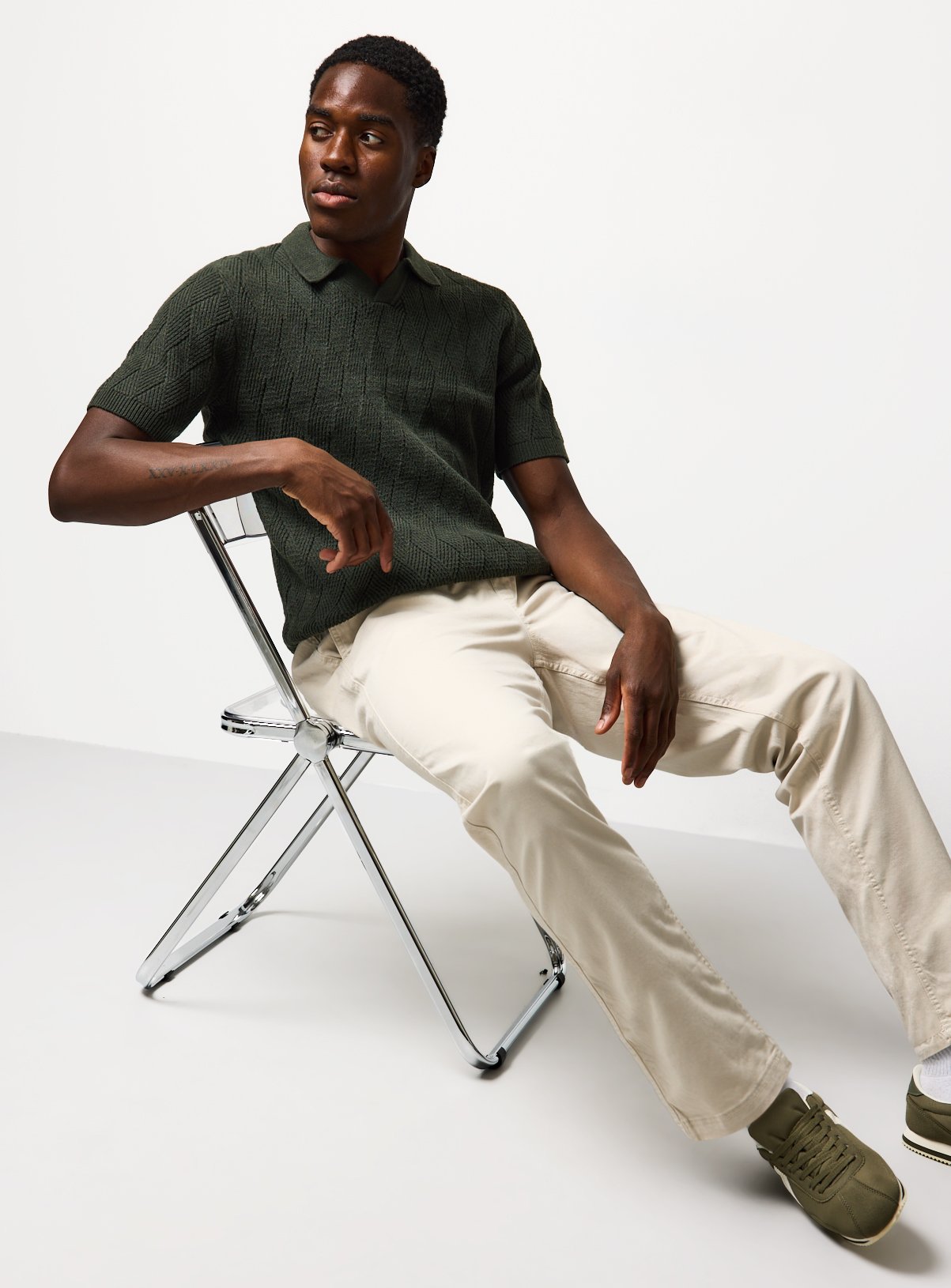 Dark Green Jacquard Trophy Neck Polo Shirt XXL