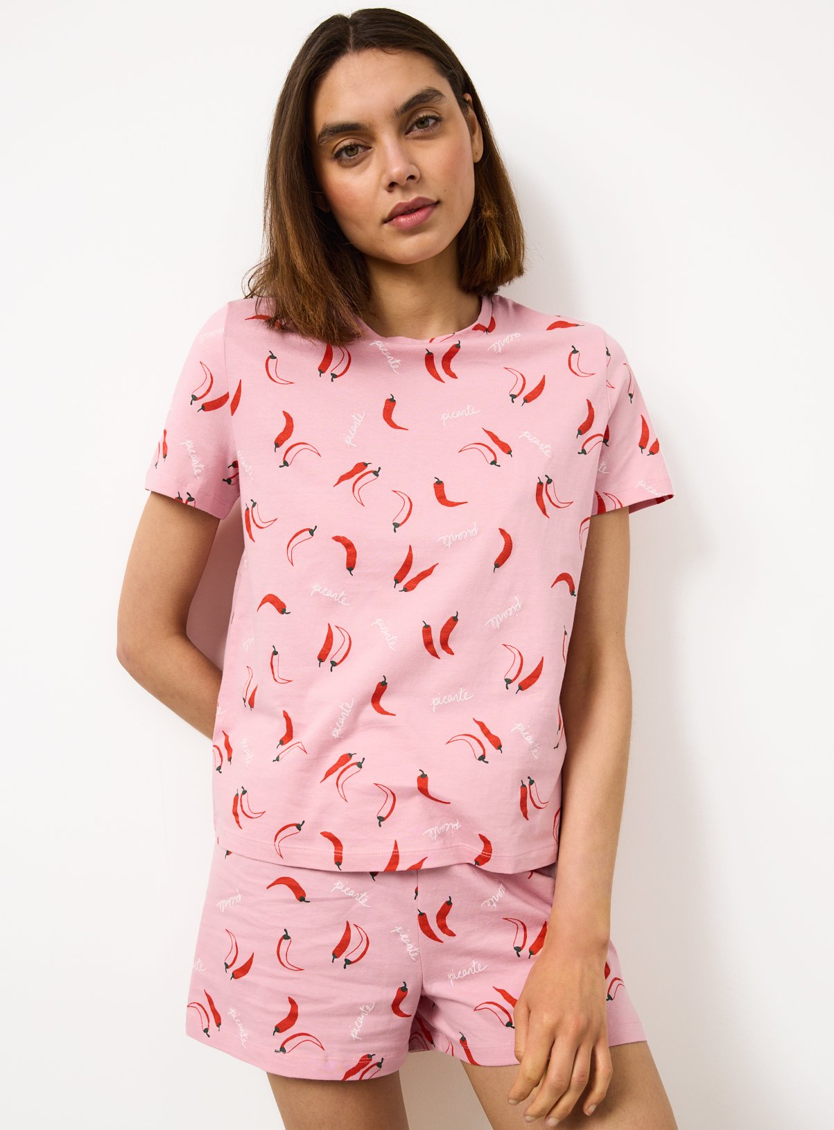 Pink Chilli Print Shortie Pyjamas 