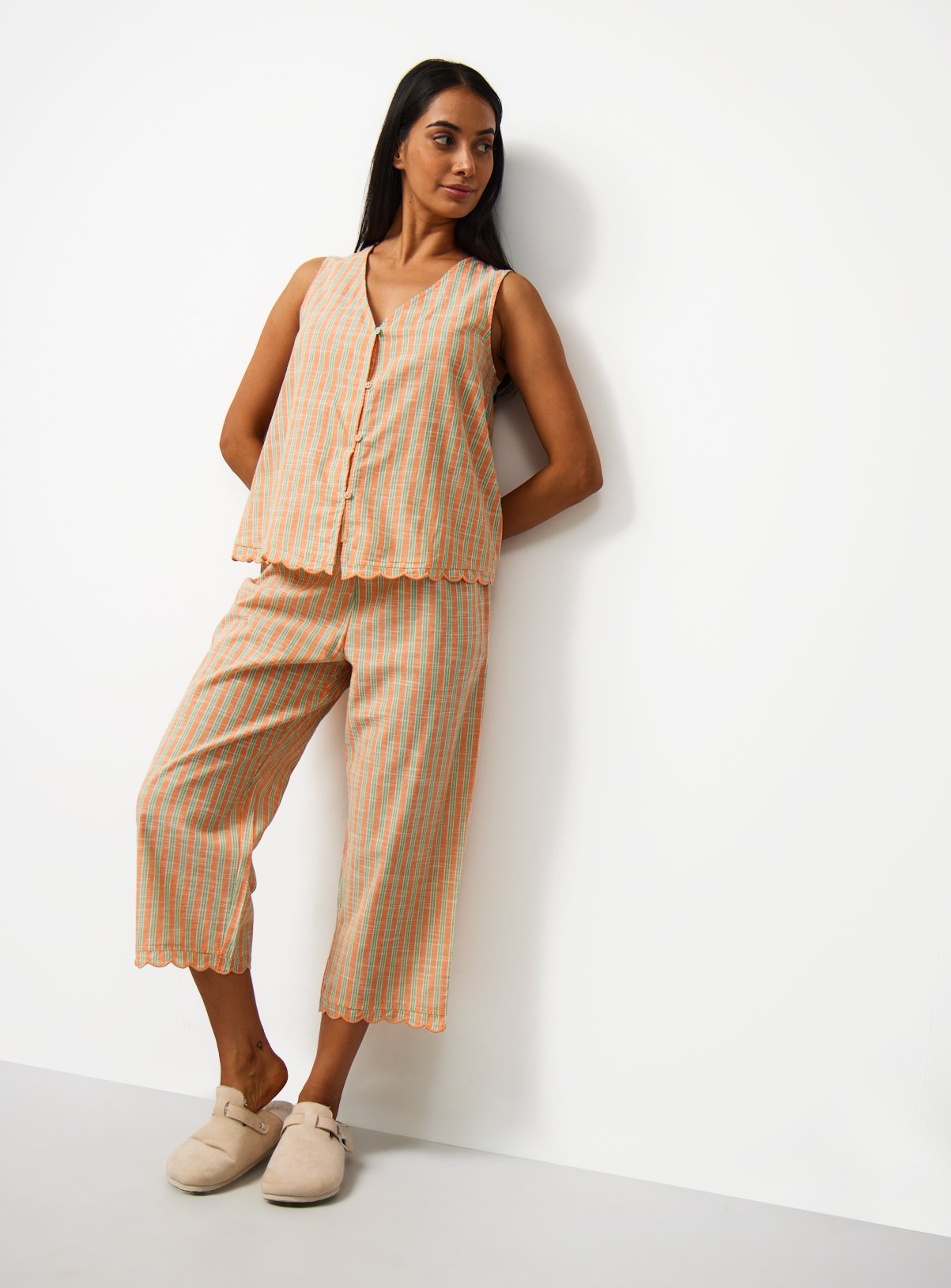 Orange Stripe Vest & Bottoms Pyjama Set