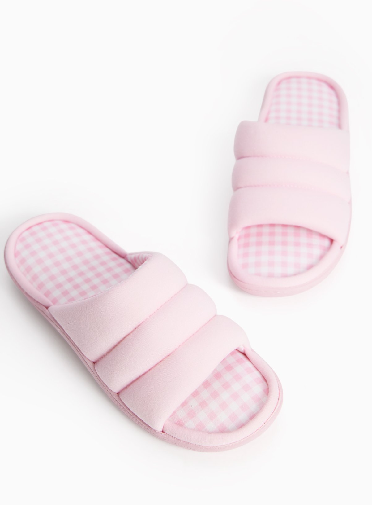 Pink Gingham Open Toe Mule Slippers 