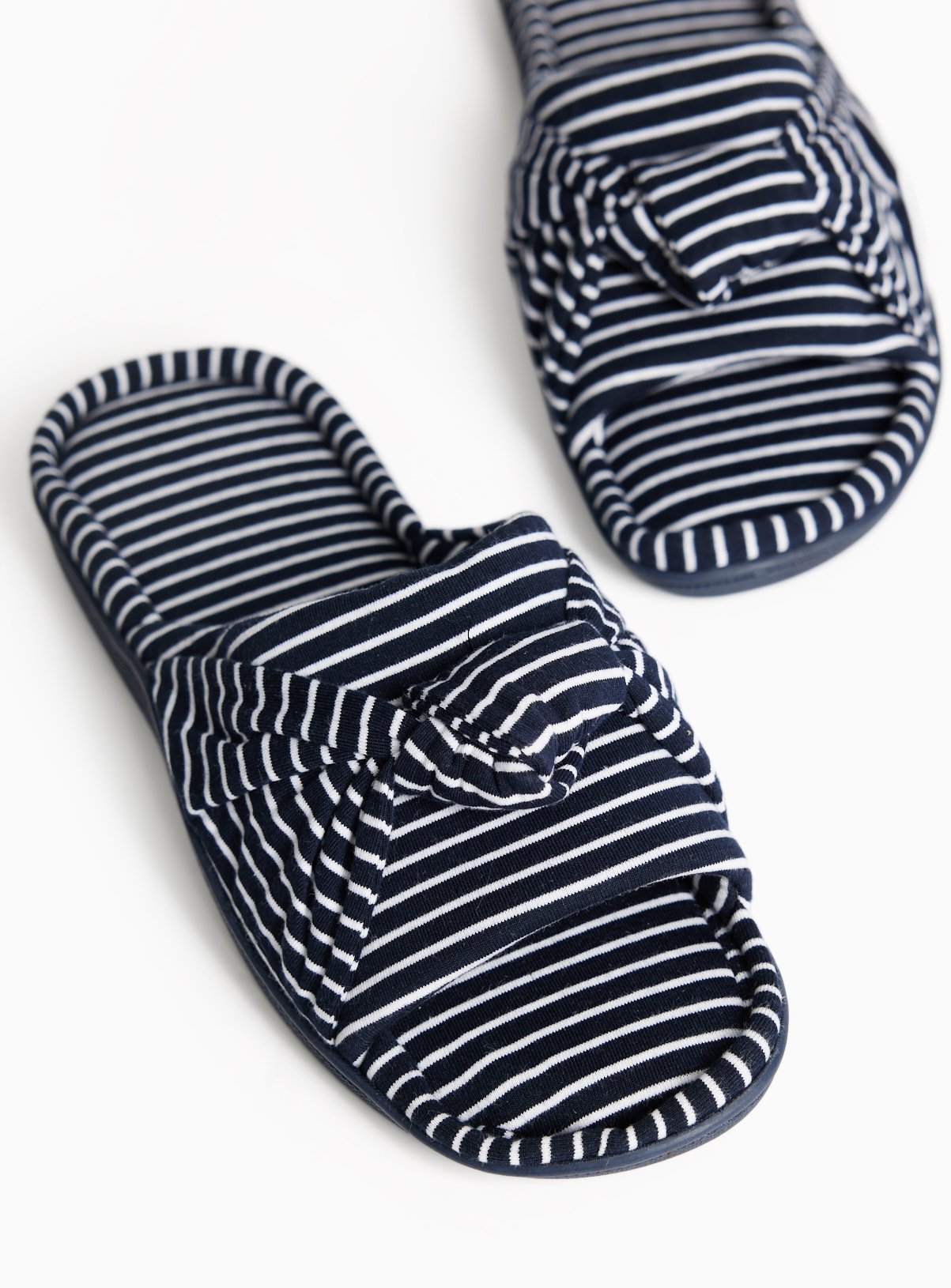 Navy Striped Knot Detail Cupsole Mule Slippers S