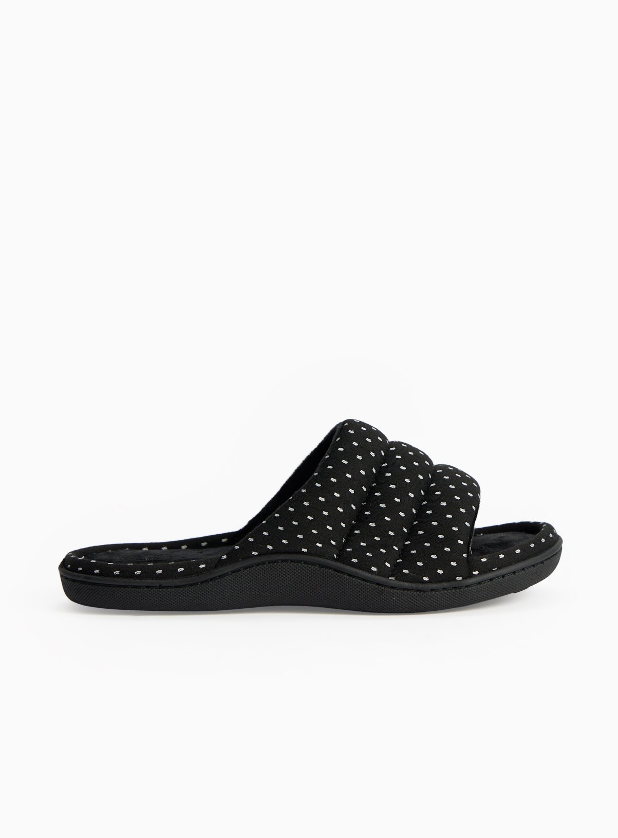 Black Polka Dot Print Quilted Cupsole Mule Slippers