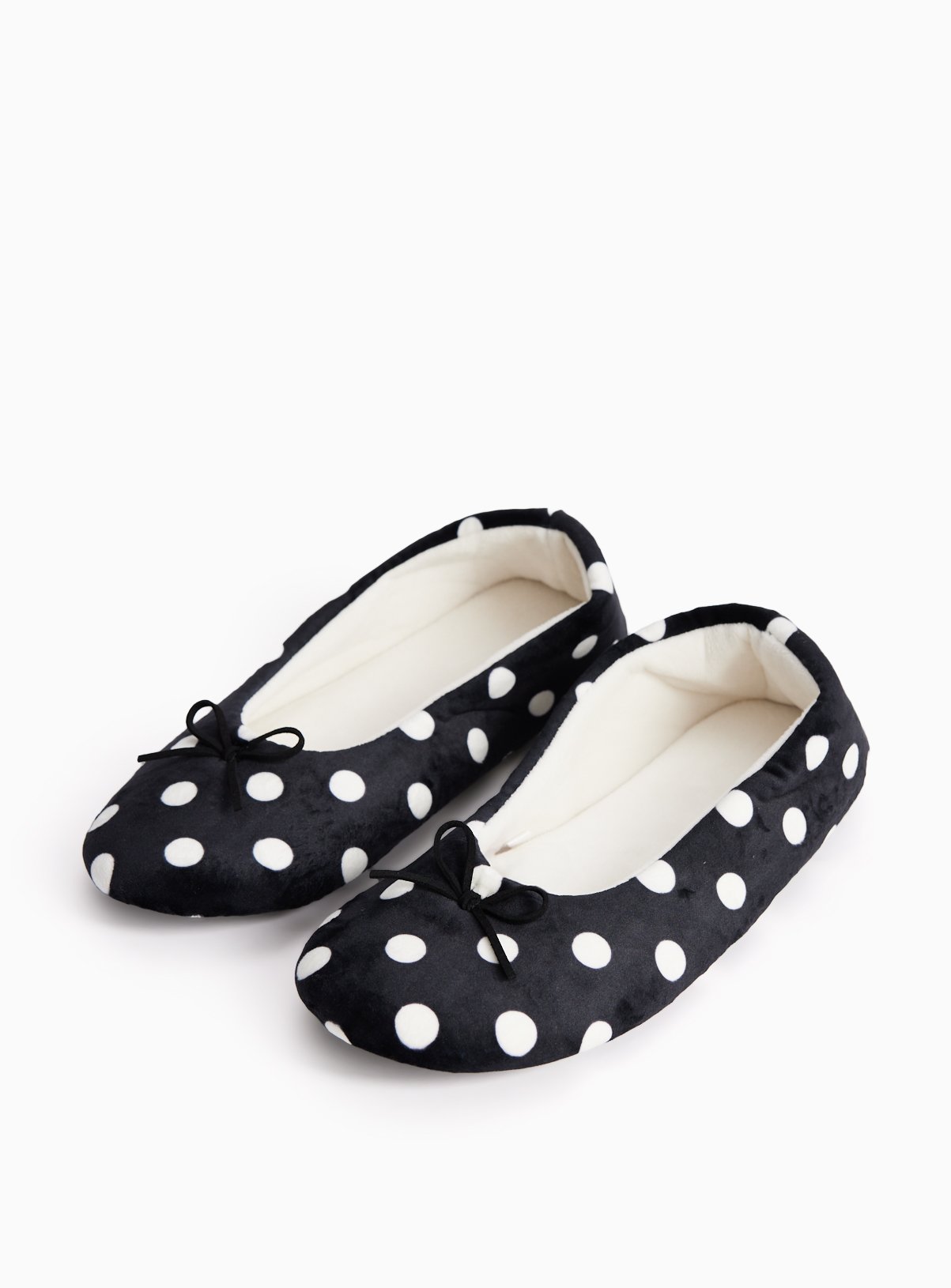 Black Spot Print Ballerina Slippers.