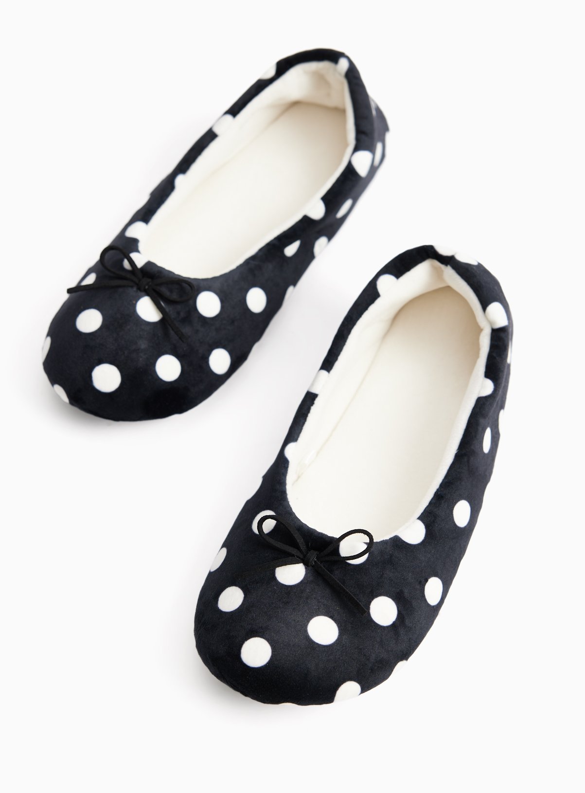 Black Polka Dot Print Ballerina Slippers.