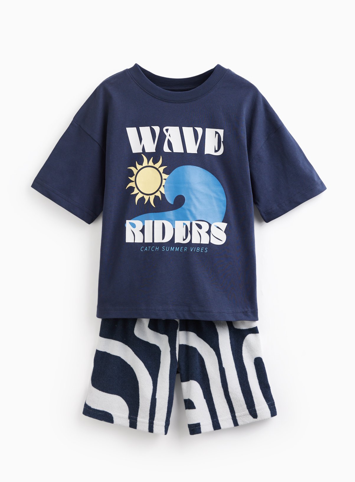 Navy Towelling Shorts & T-Shirt Set 