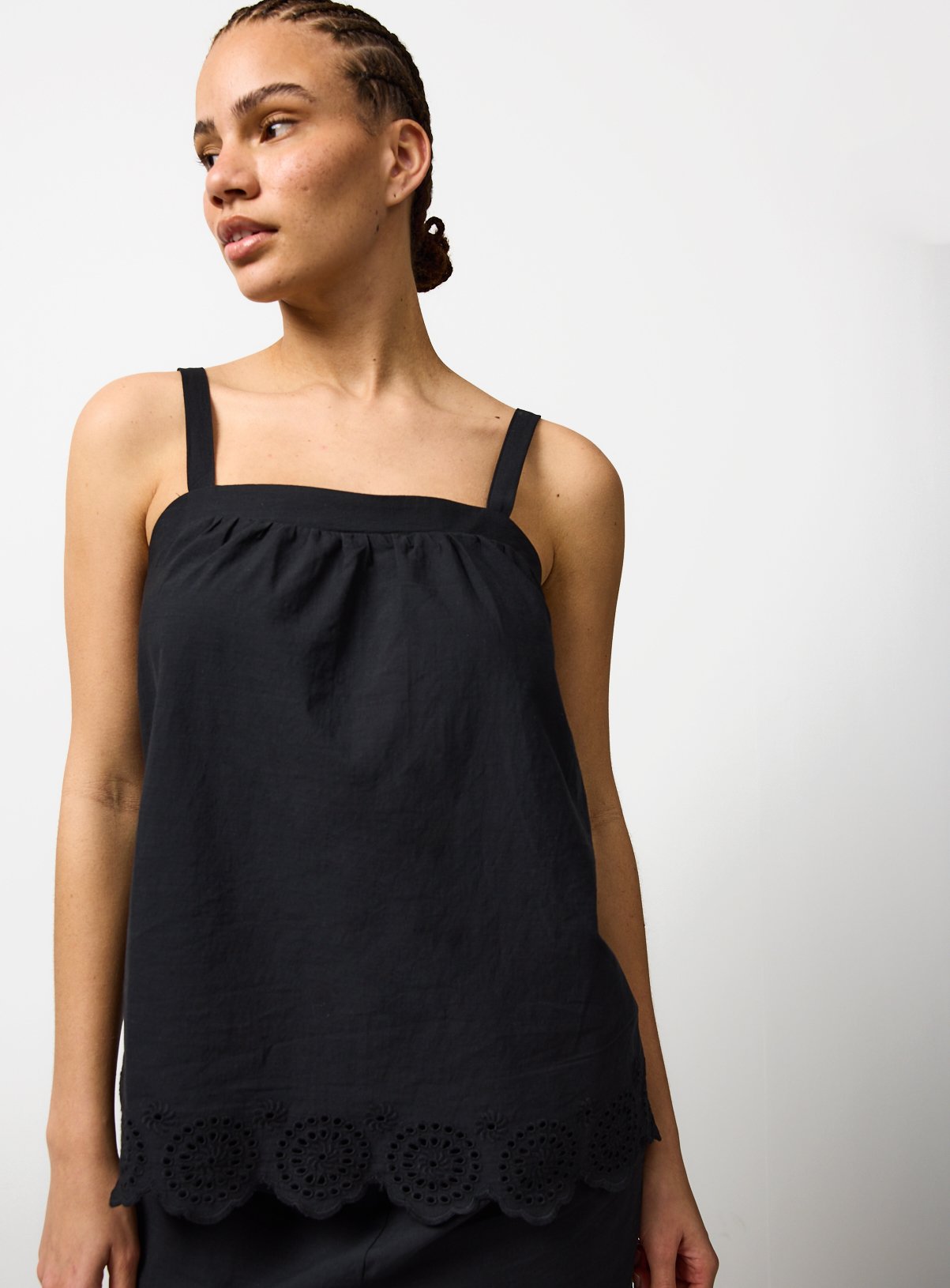 Black Broderie Trim Cami Co-ord Pyjama Top 22