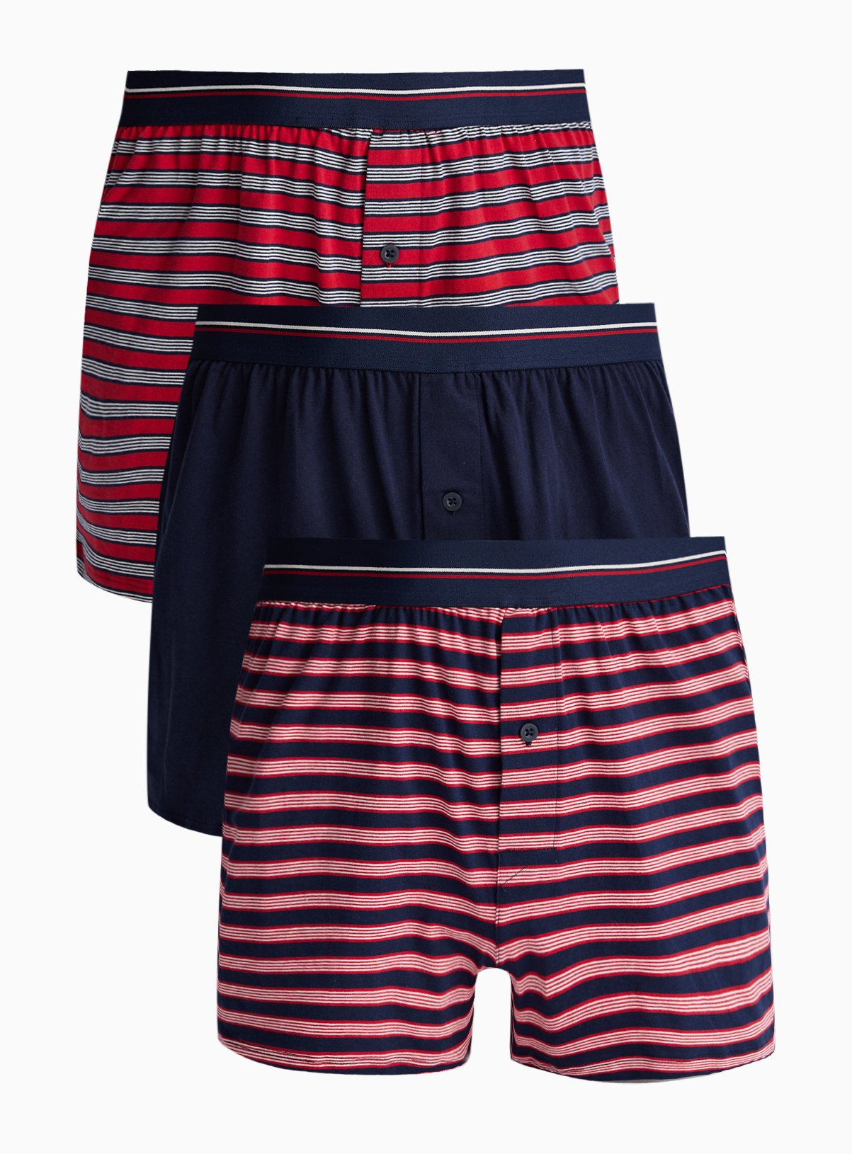 Navy and Red Striped Jersey Boxers 3 Pack 