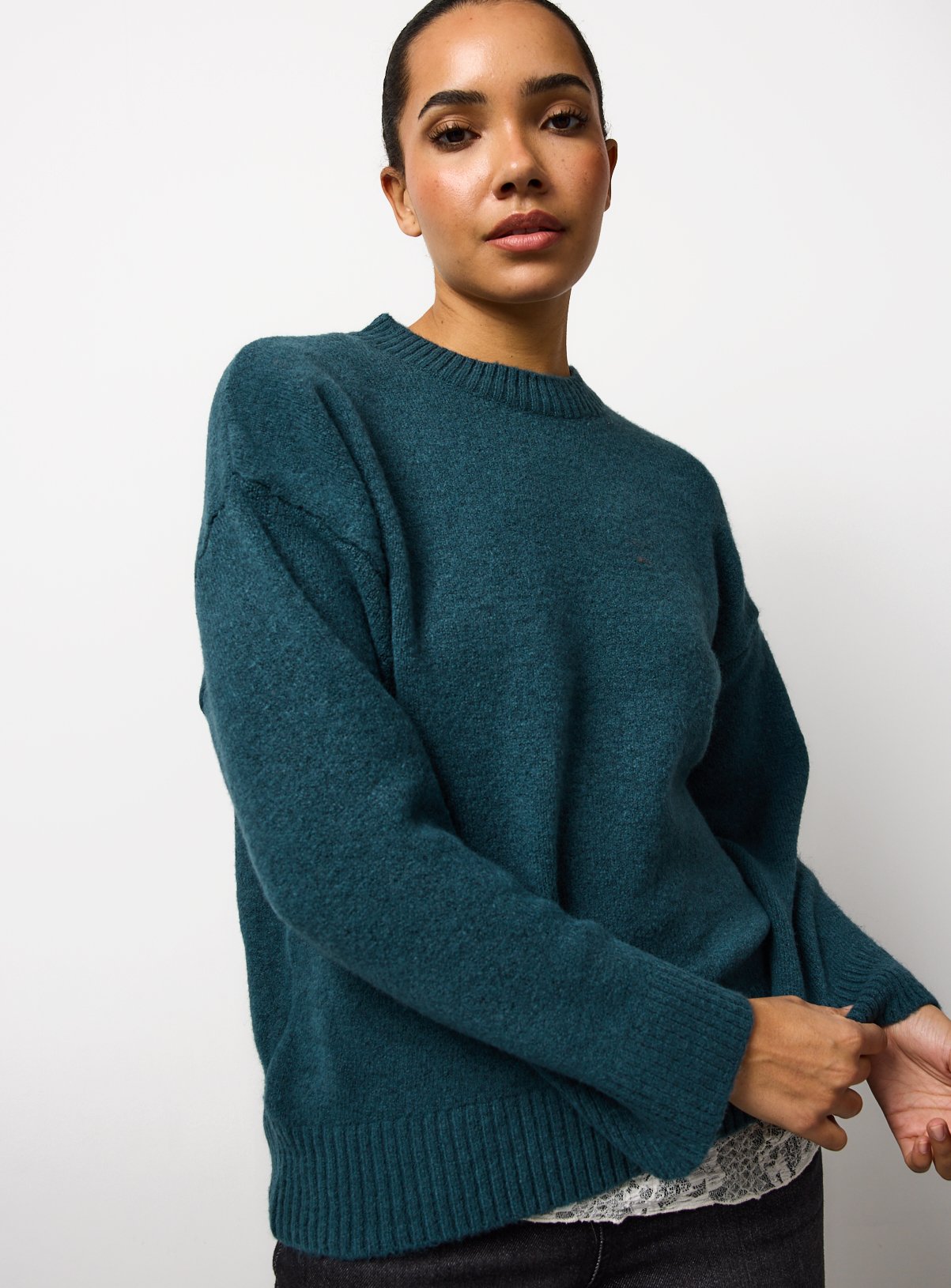 Teal Crew Neck Knitted Jumper 14