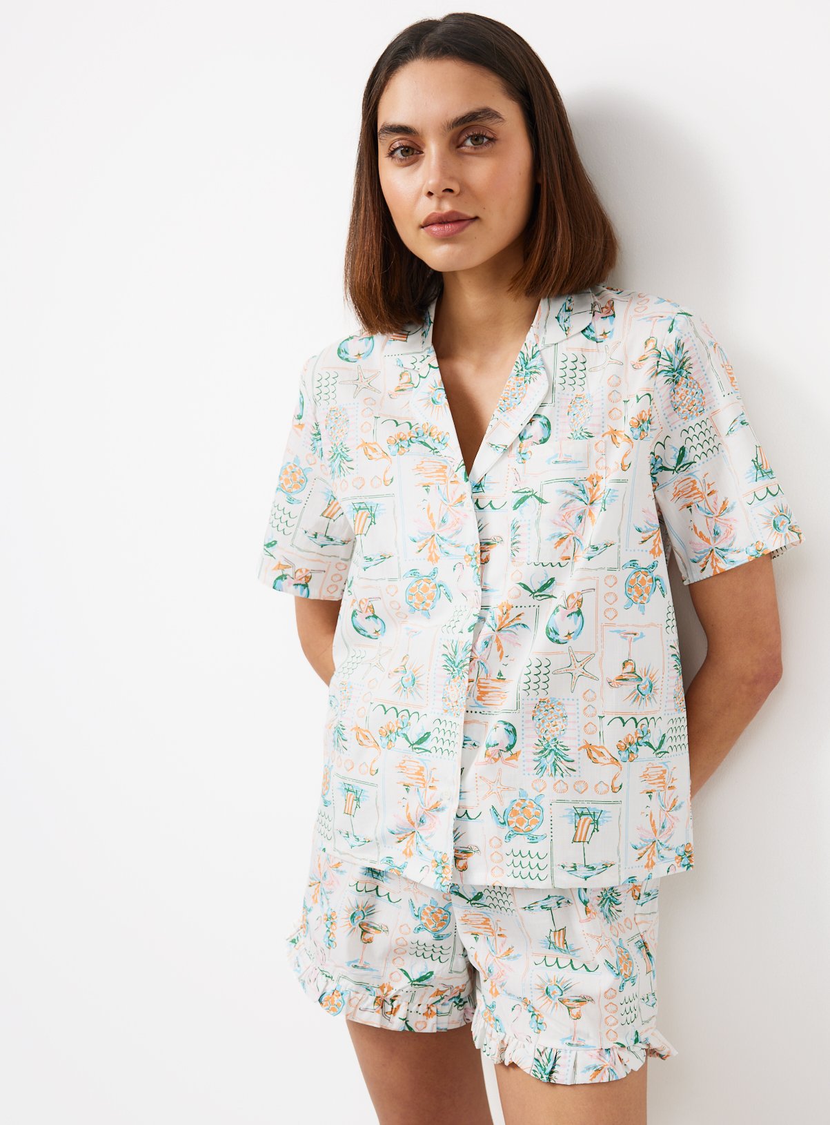 Cream Holiday Print Shortie Pyjamas