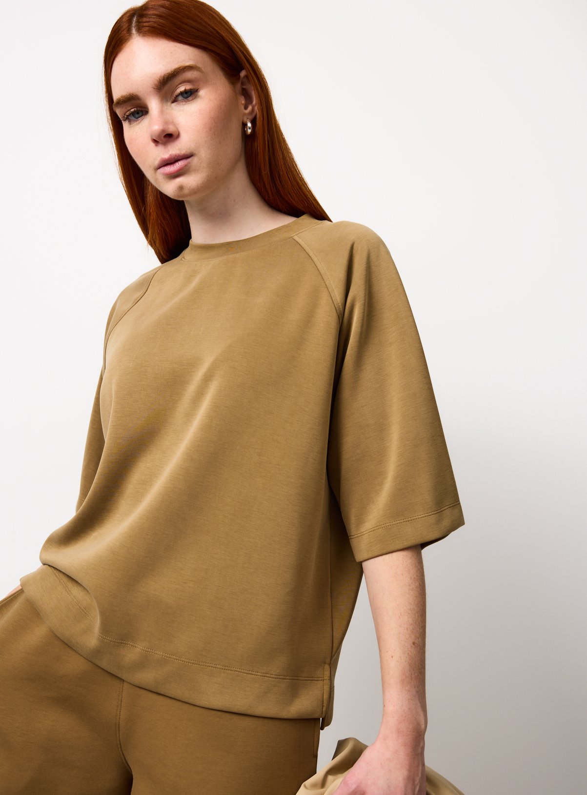 Brown Oversized Raglan Co-ord T-Shirt 