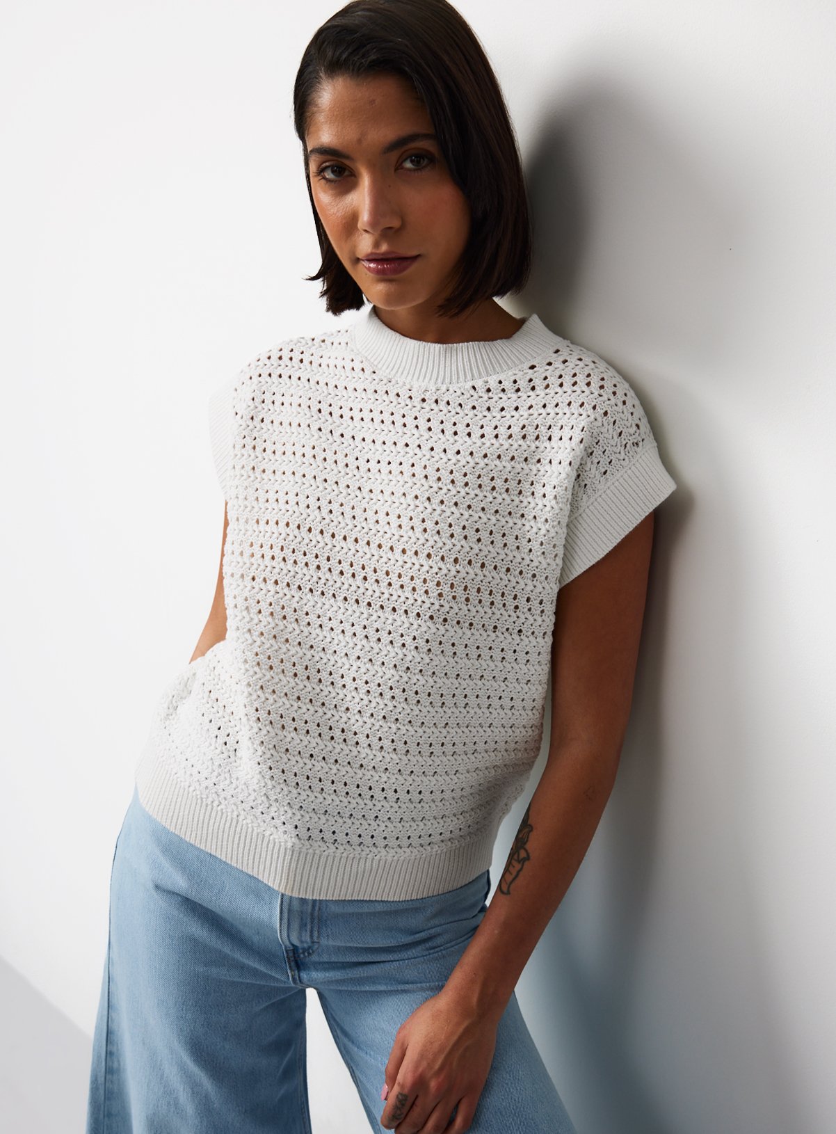 Airtex Cotton Crochet Style Knitted Tank Top