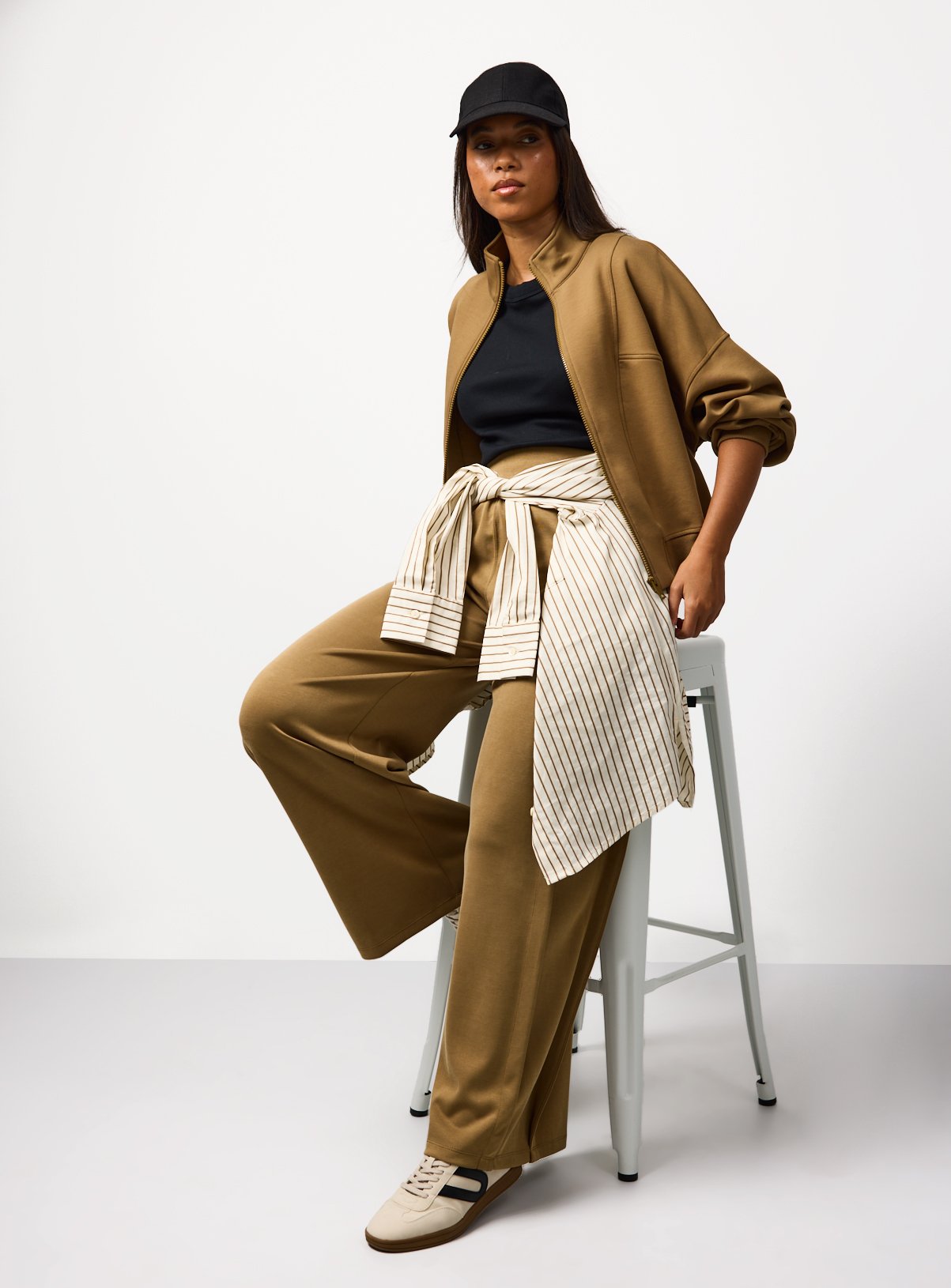 Brown Batwing Detail Funnel Neck Bomber Jacket