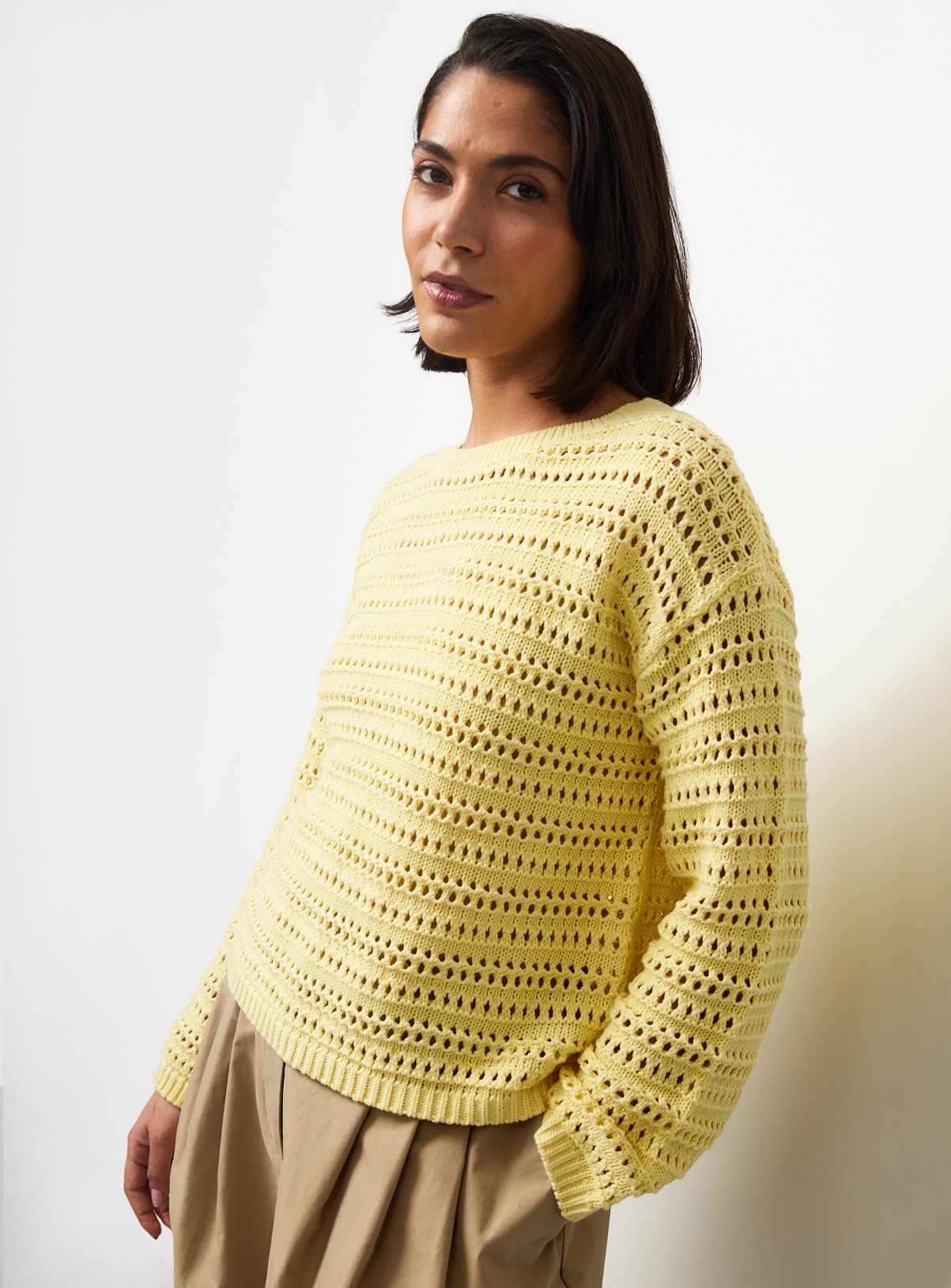 Yellow Airtex Cotton Crochet Knit Jumper L
