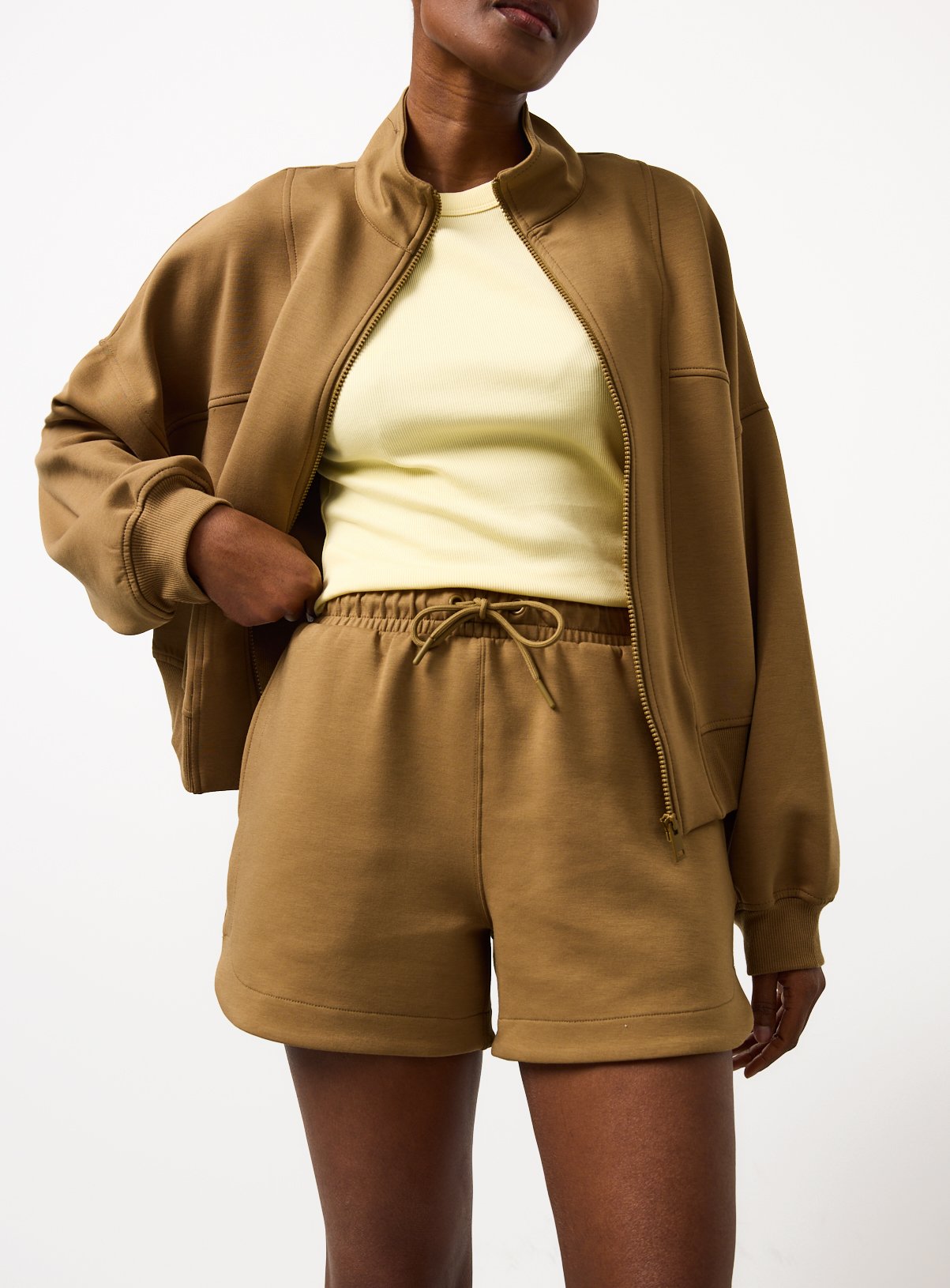 Tan Curved Hem Scuba Shorts