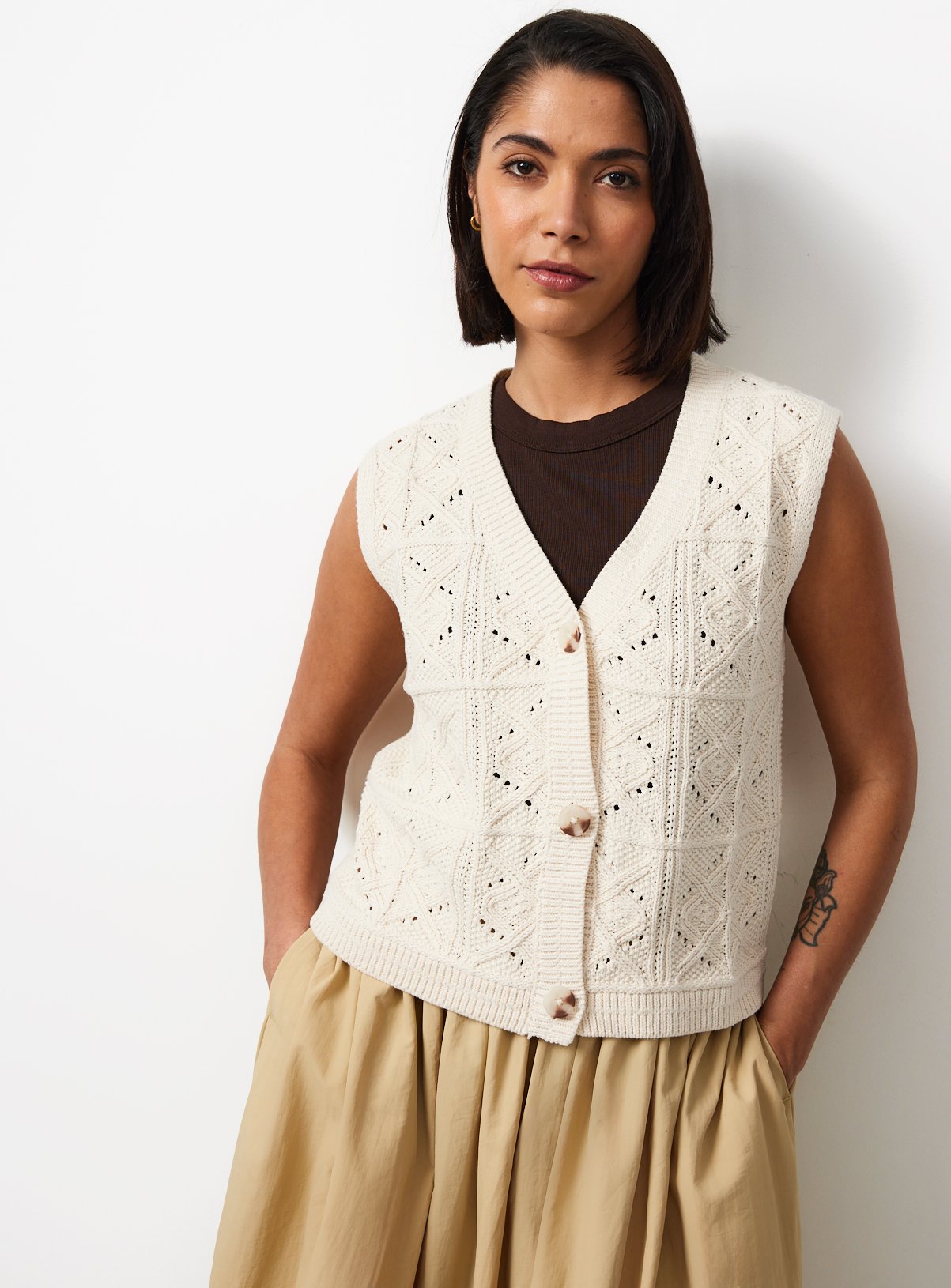 Crochet Patchwork V-Neck Waistcoat