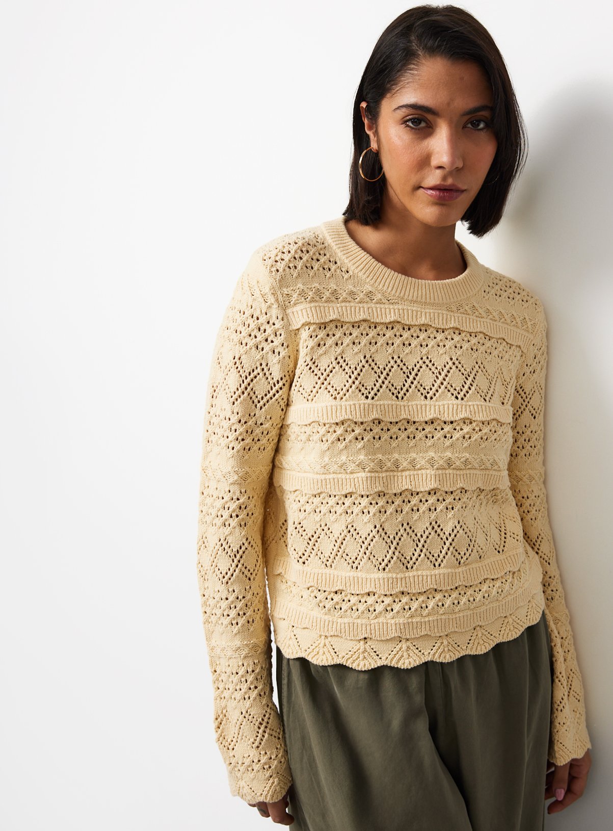 Light Yellow Scallop Stitch Pointelle Jumper XL