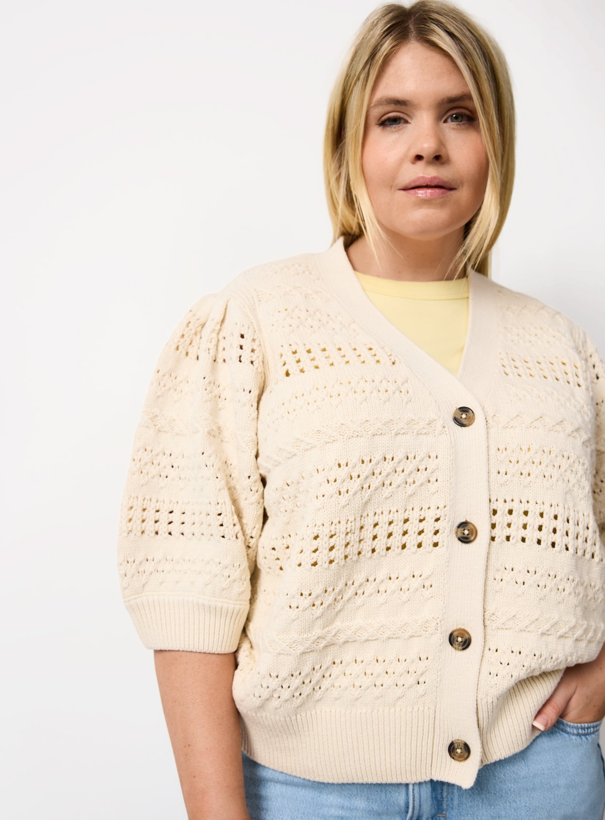 V Neck Pointelle Cardigan 