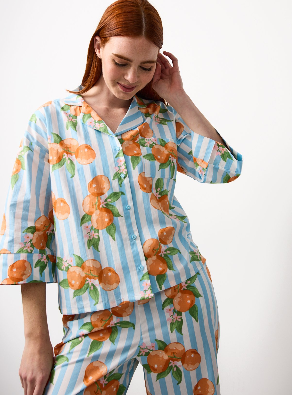 Blue Stripe Orange Print Traditional Pyjamas 