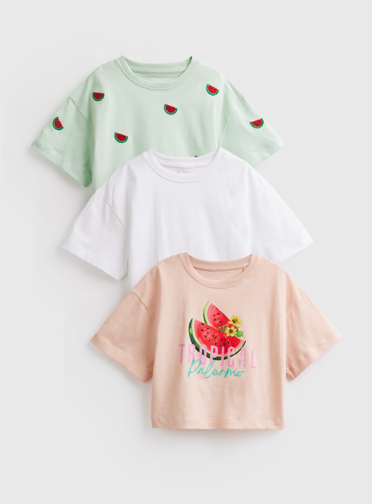 Watermelon Print Boxy Fit T-Shirts 3 Pack