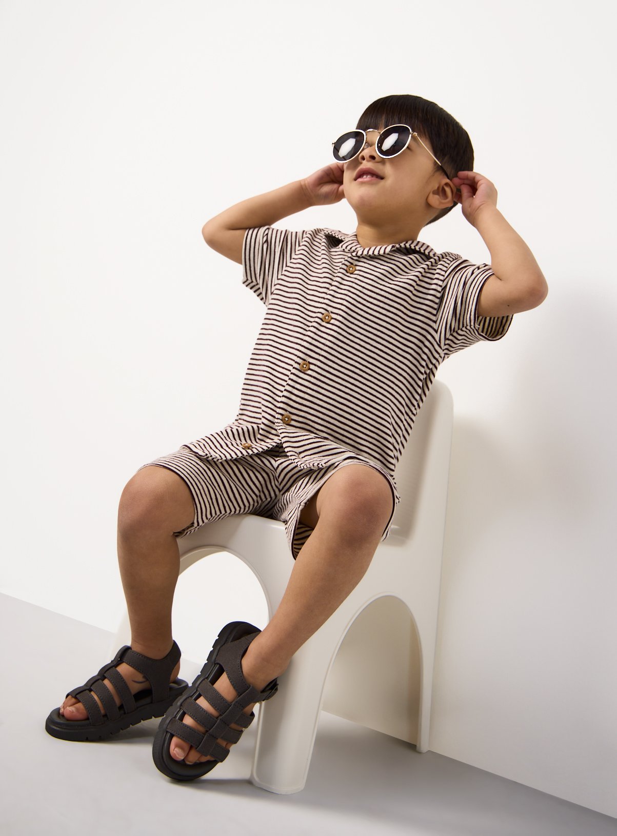 Polo Shirt & Shorts Stripe Knitted Set 