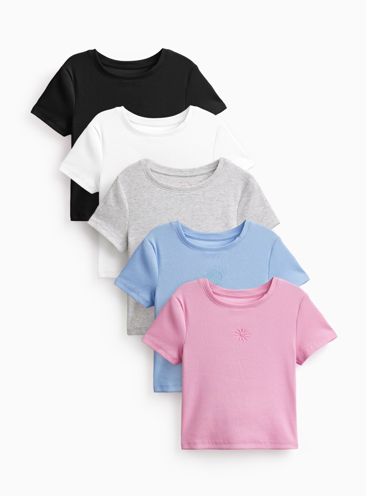 Multicoloured Ribbed T-Shirts 5 Pack 7 years