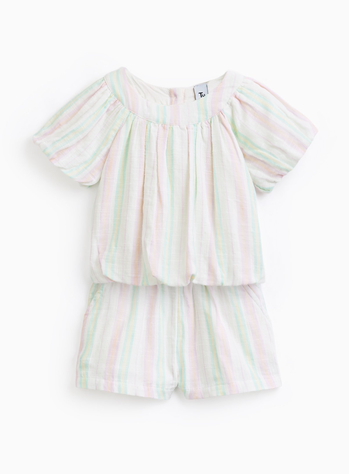 Stripe Print Bubble Hem Top & Shorts Set 