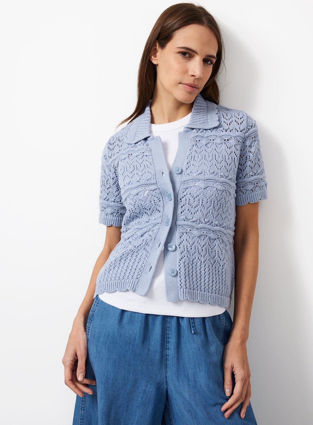 Blue Crochet Style Knitted Shirt S