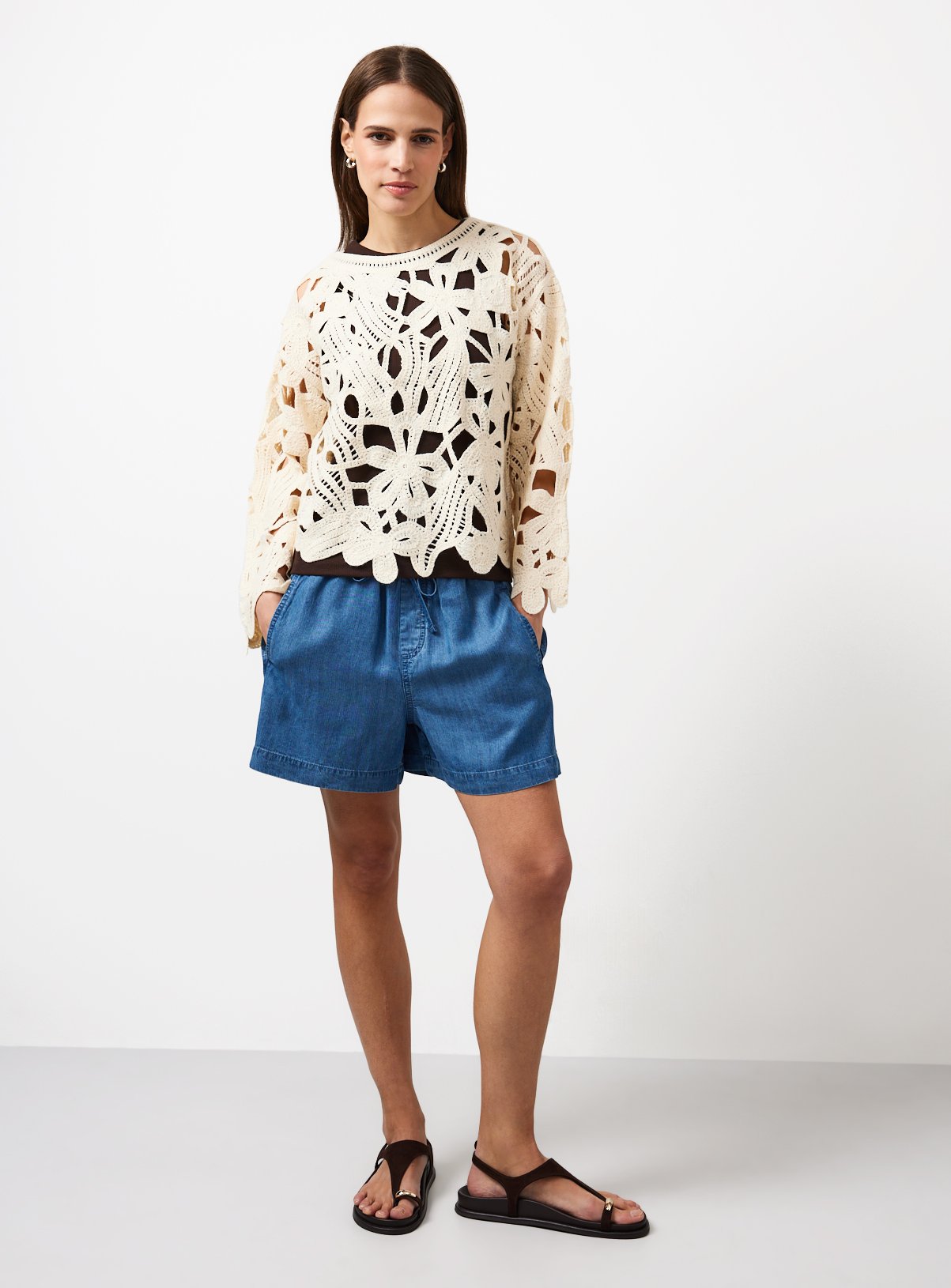 Floral Crochet Fluted Sleeve Jumper 