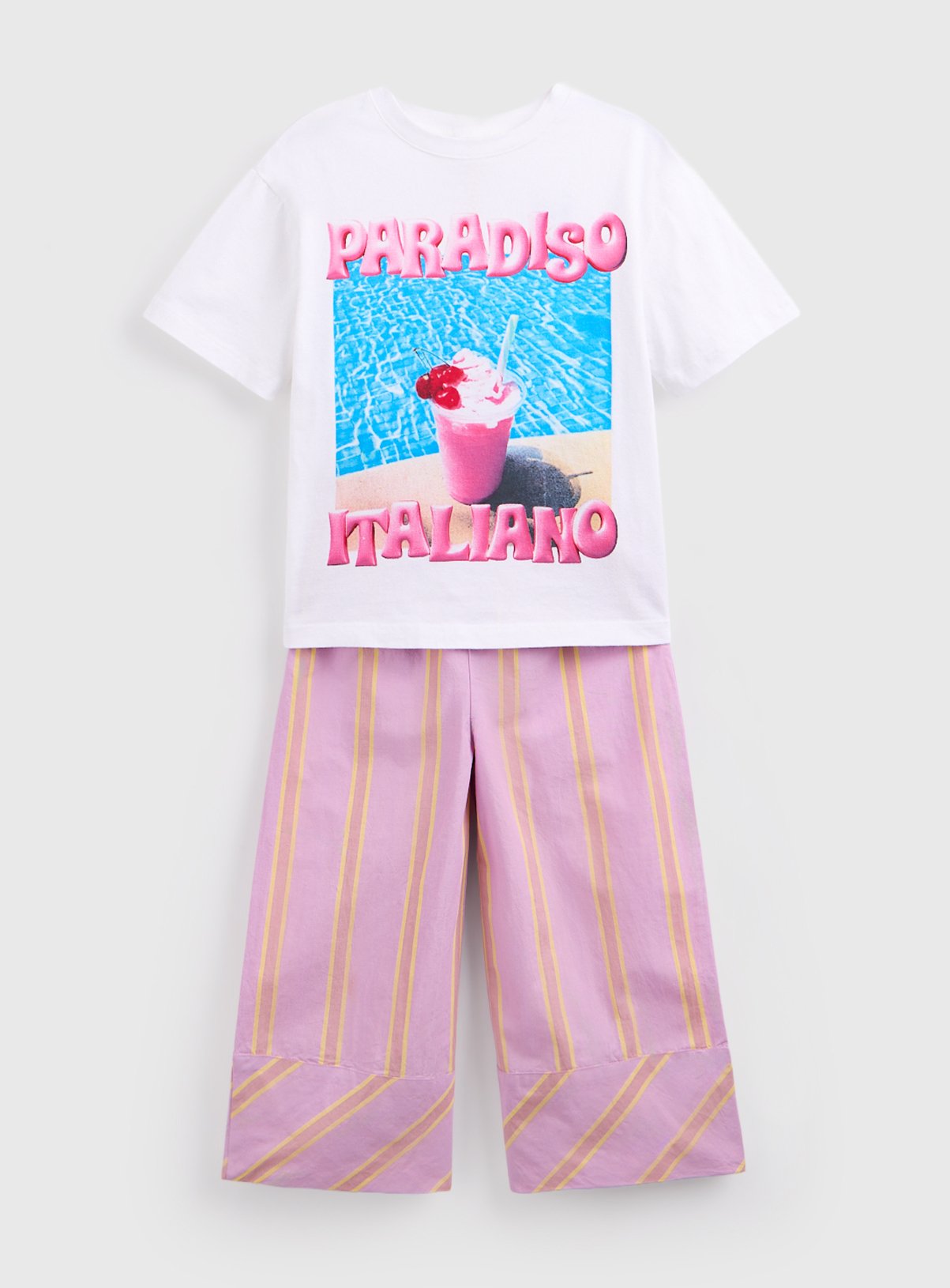 White Paradiso Graphic T-Shirt & Striped Trousers Set 12 years