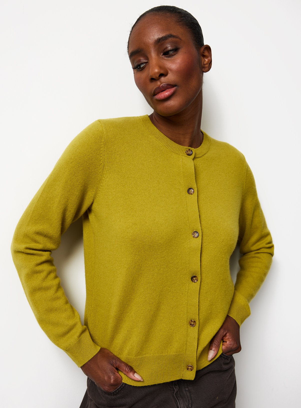 Premium Cashmere Crew Neck Cardigan 