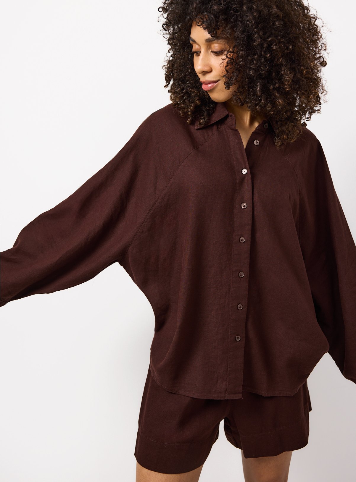 Brown Linen Blend Long Sleeve Shirt 12