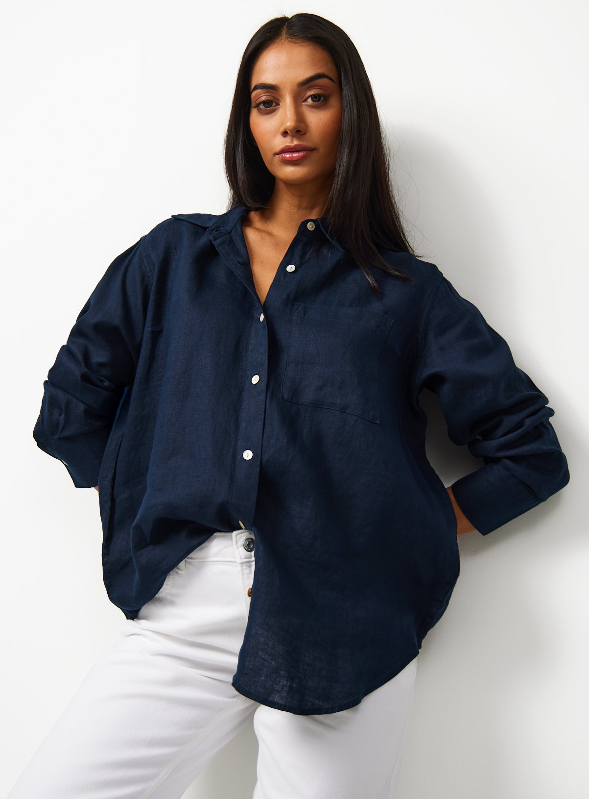 Navy Pure Linen Shirt 16