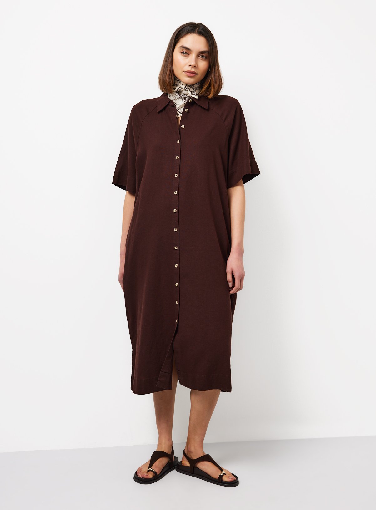 Brown Linen Shirt Dress 20