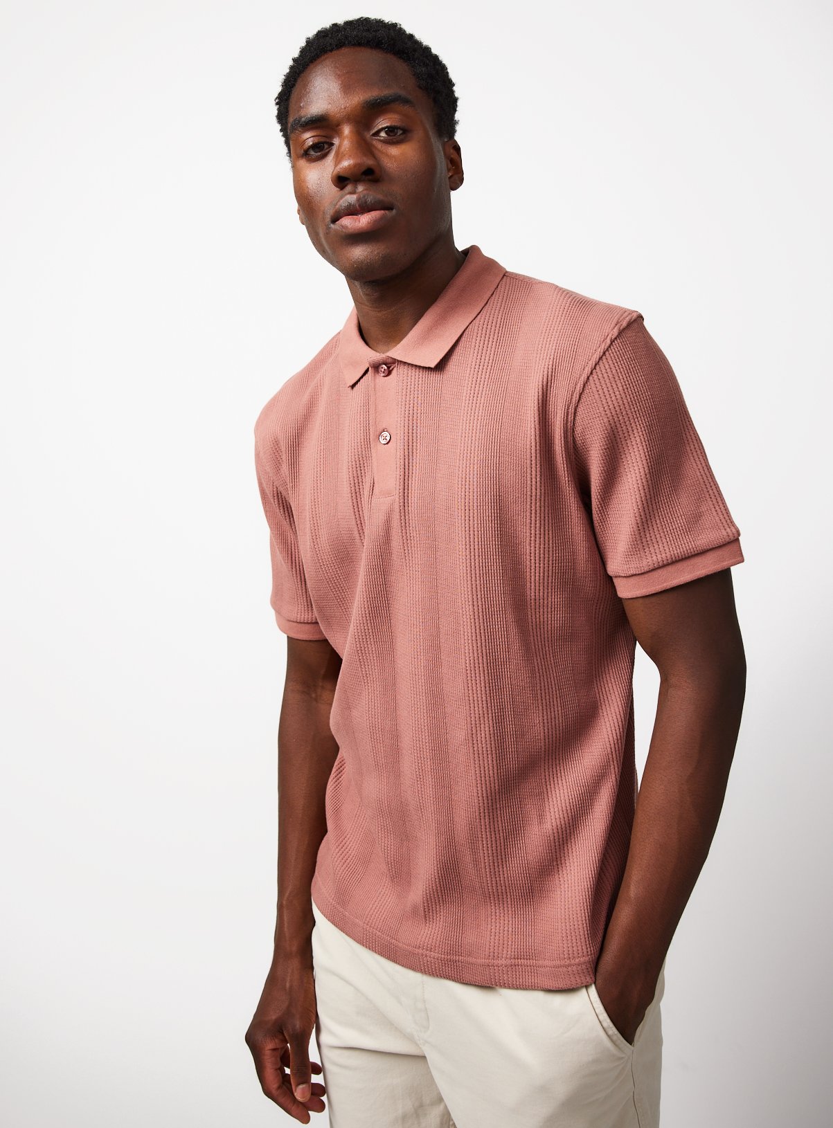 Pink Textured Polo XXXL