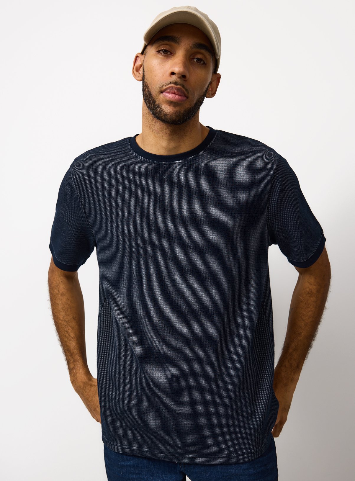 Navy Space Dye Textured T-Shirt XXXXL