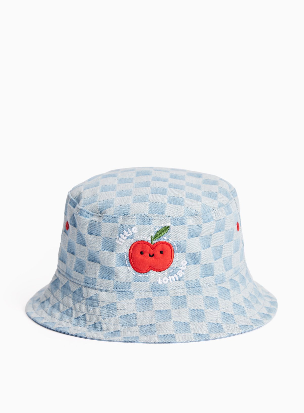 Denim Checkerboard Tomato Print Bucket Hat 