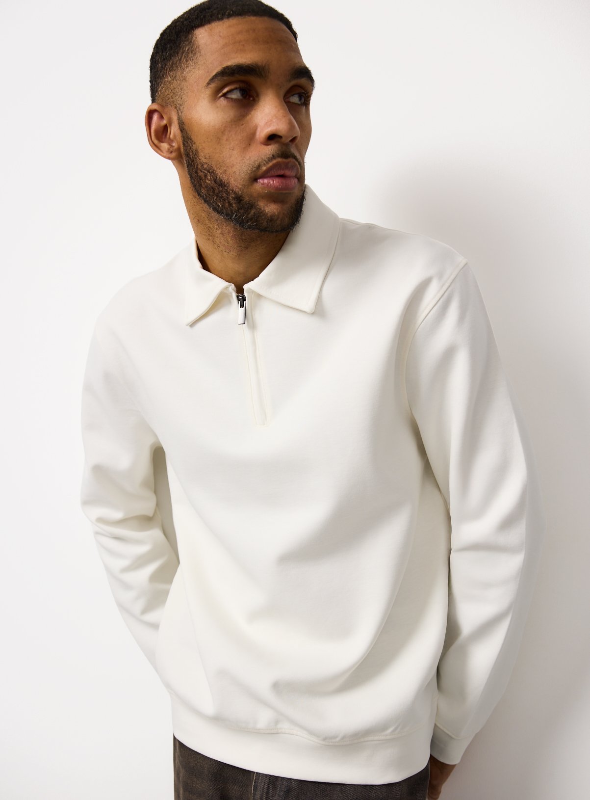 Cream Collared Half Zip Sweatshirt M